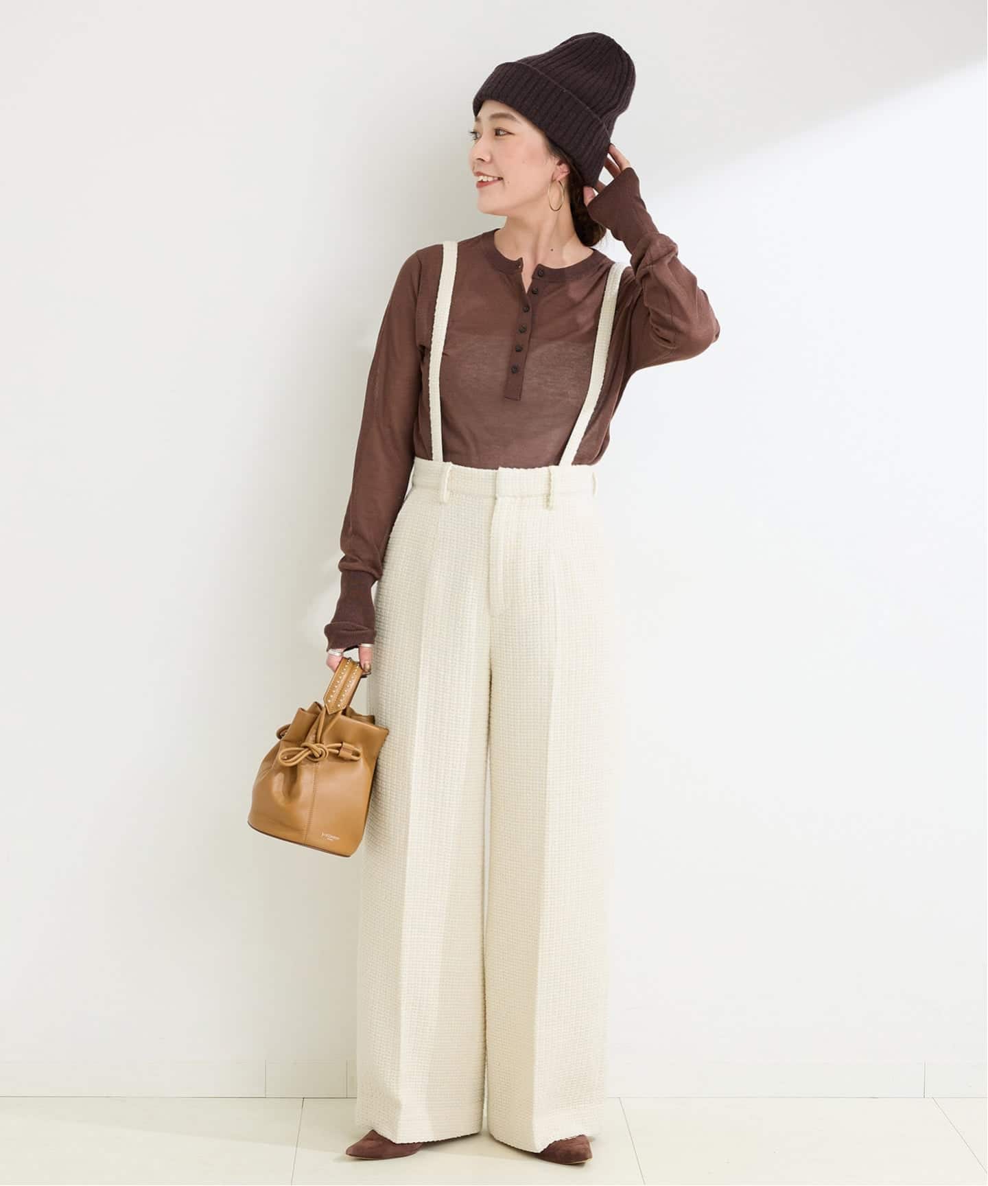 予約》手洗い可 / 格子織りワイドパンツ（スラックス）｜B.C