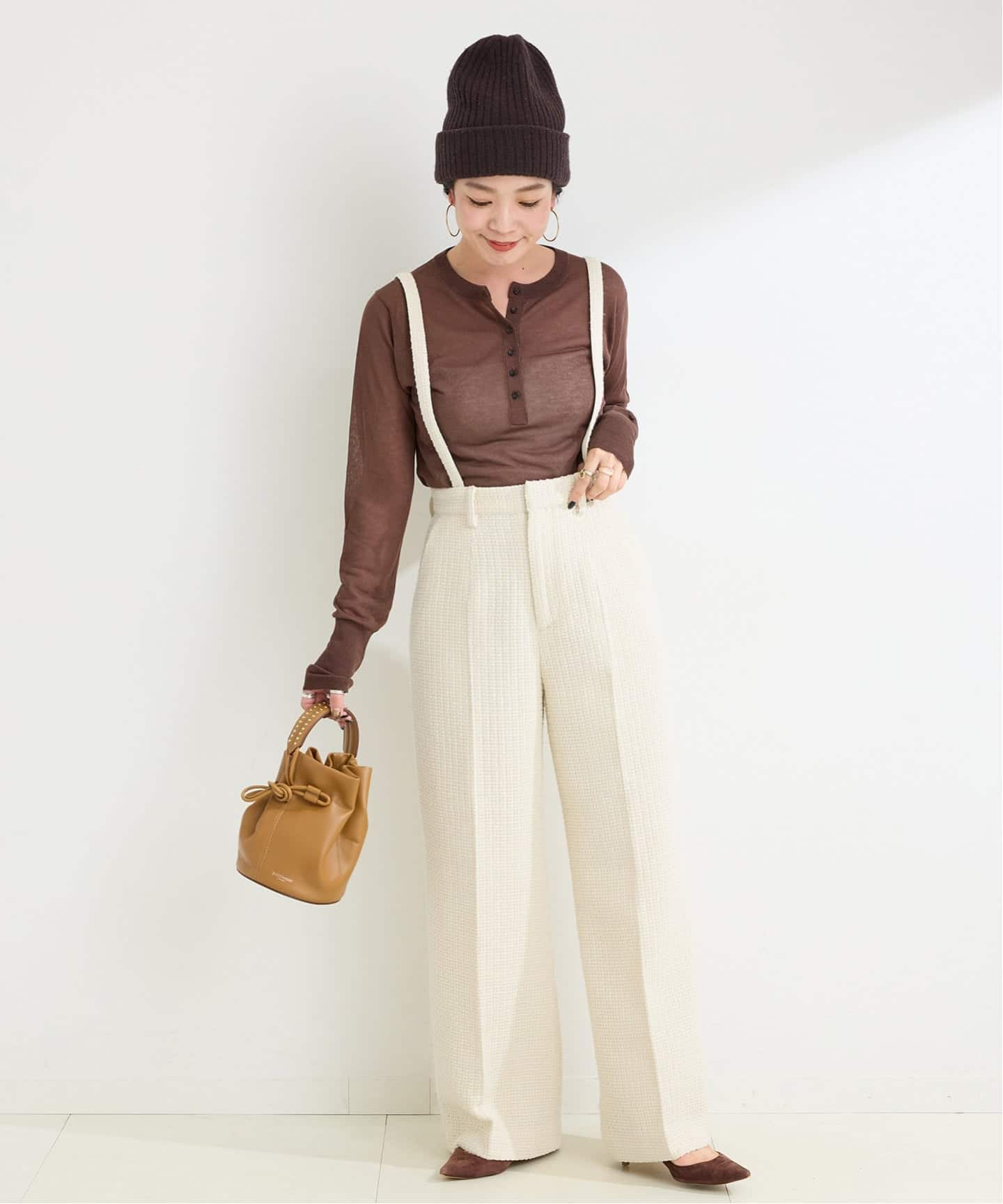 予約》手洗い可 / 格子織りワイドパンツ（スラックス）｜B.C