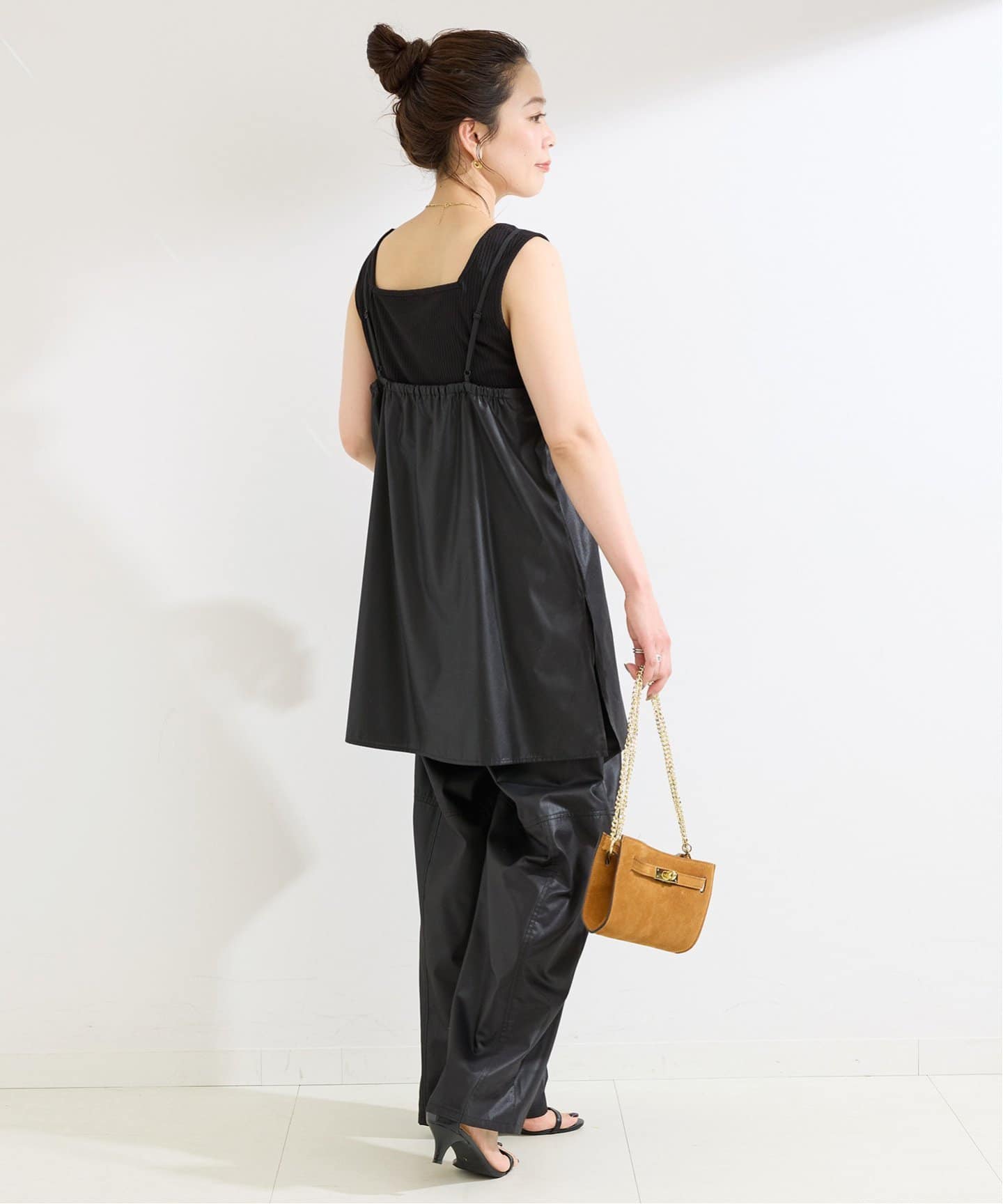 2点セット》手洗い可 / チンツ加工ロングキャミソール / パンツセット