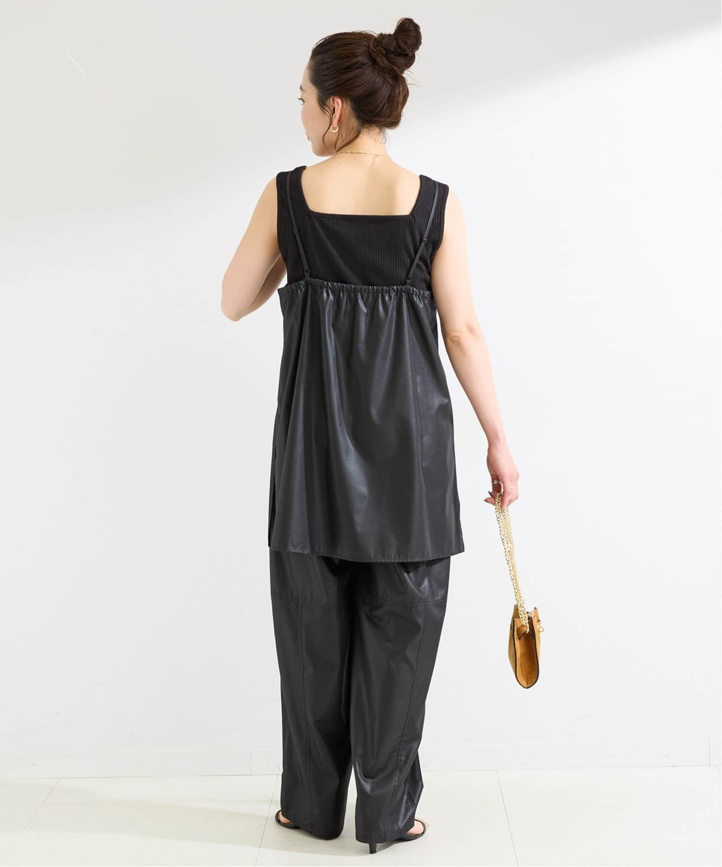 2点セット》手洗い可 / チンツ加工ロングキャミソール / パンツセット