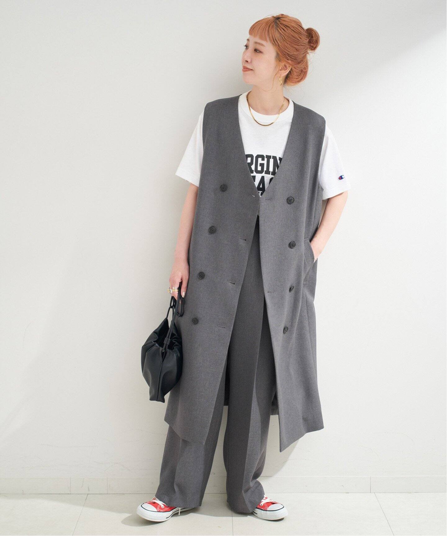 2点セット》ウォッシャブル / ロングジレ＋タックパンツセット（つなぎ