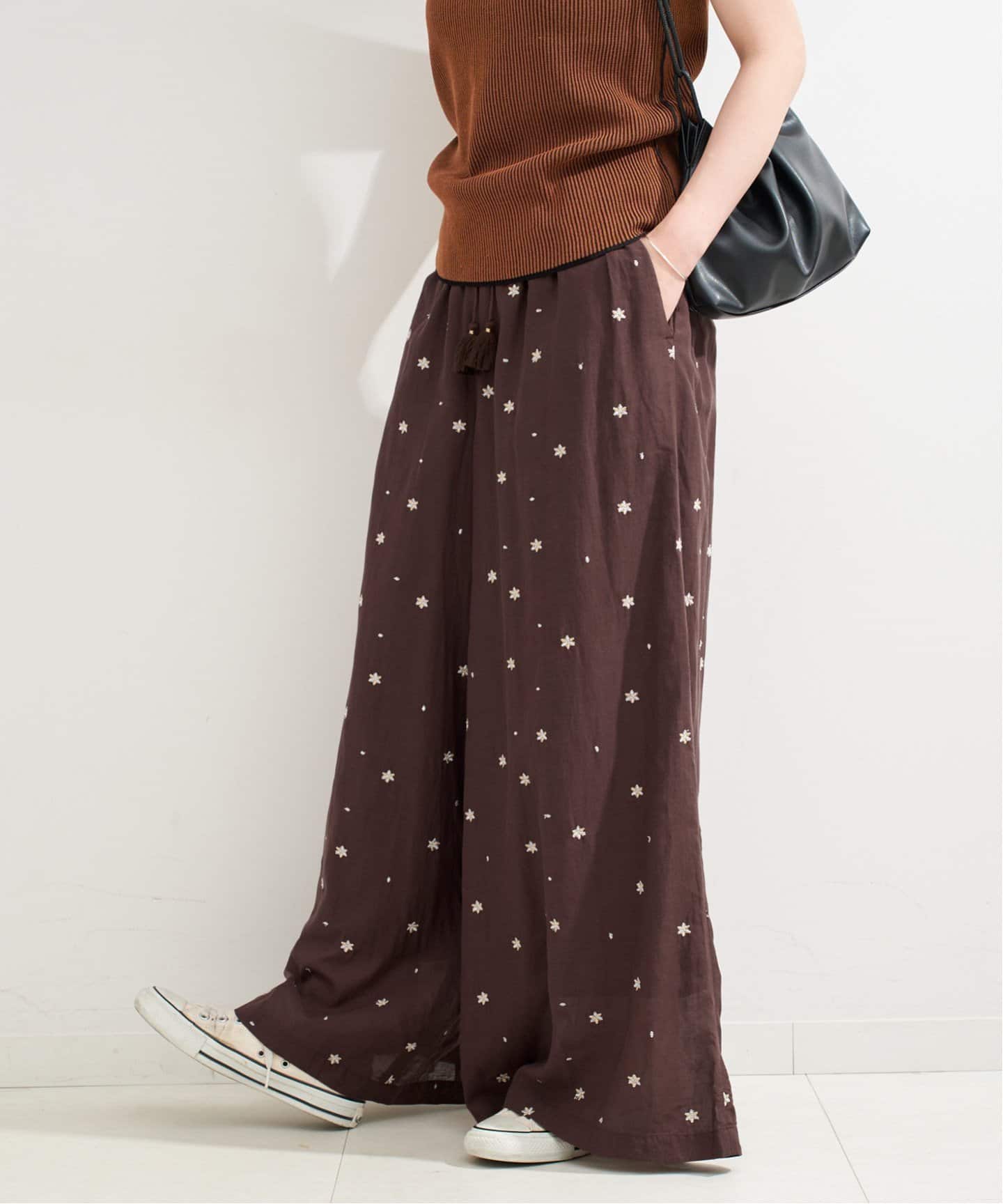 新品【ベーセーストック】アートプリント ワイドパンツ　バックゴム 手洗い可 B.C STOCK スラックス パンツ 「追加」手洗い可 / アート