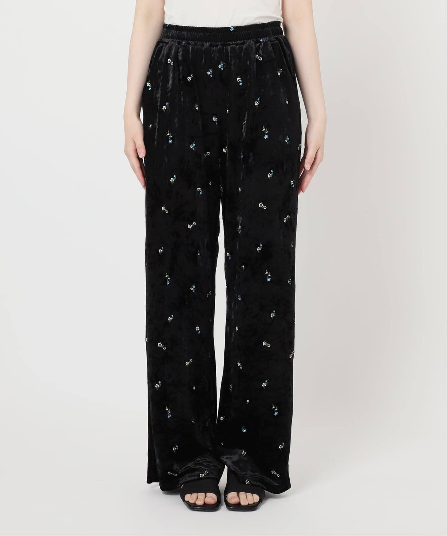 liten 柄ベロアパンツ　beige×black 新品未使用 Midorikawa(ミドリカワ) 23AW花柄刺繍ベロアパンツMID23AW-PT04