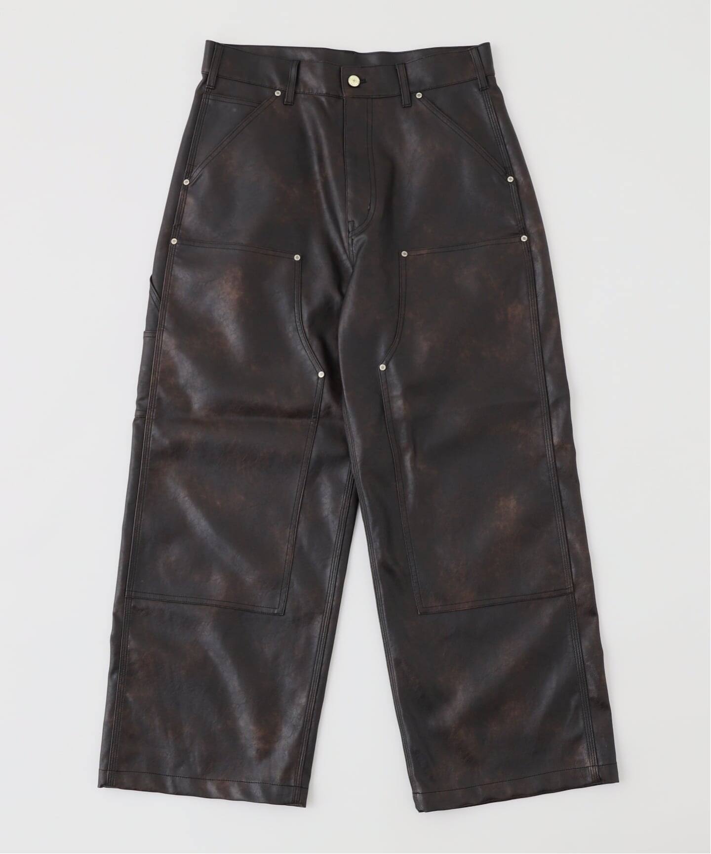 フェード加工 フェイクレザー ダブルニーパンツ（その他パンツ）｜B.C