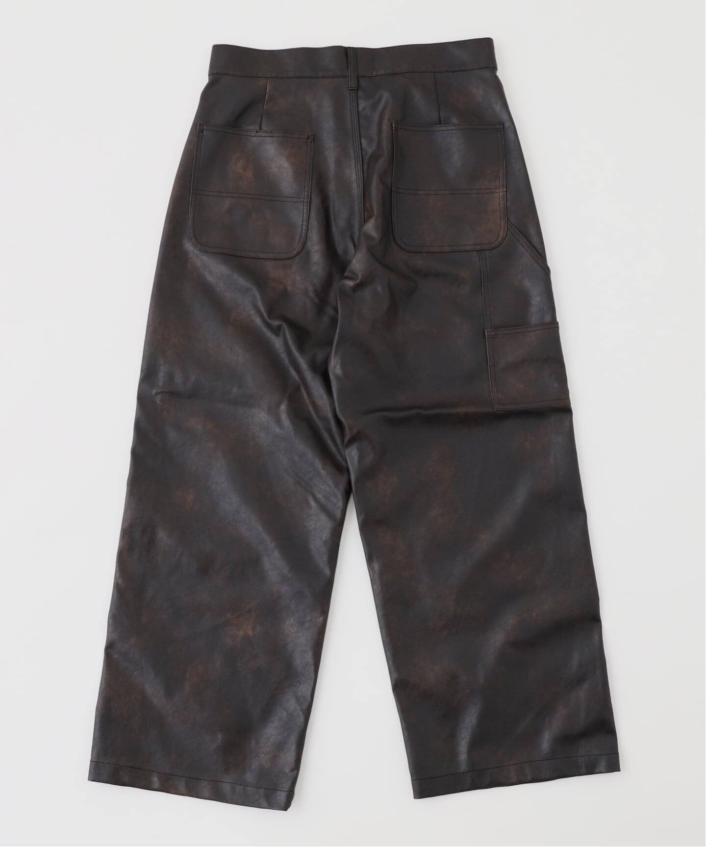フェード加工 フェイクレザー ダブルニーパンツ（その他パンツ