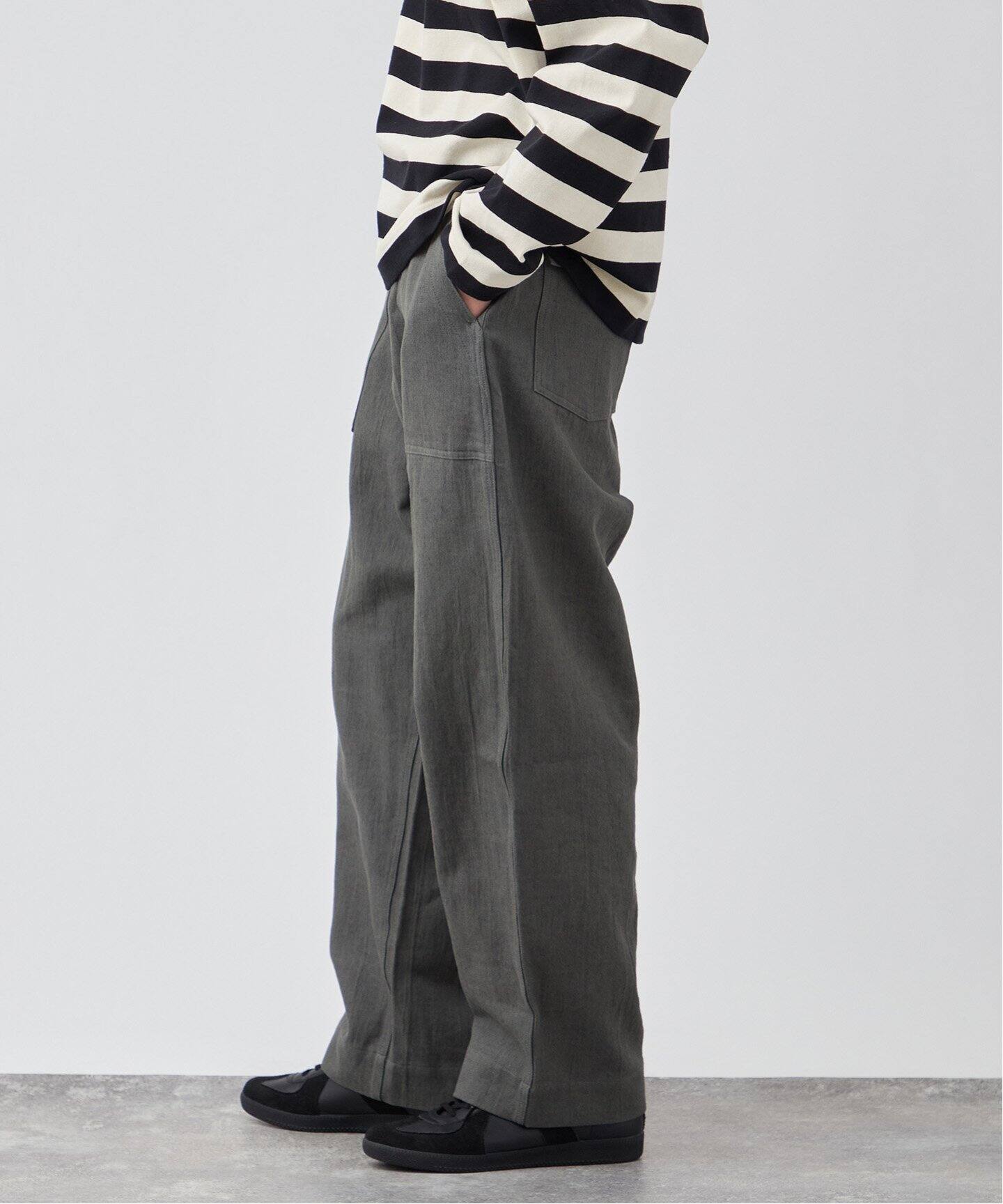 コットンリネン セミワイドベイカーパンツ（カーゴパンツ）｜B.C