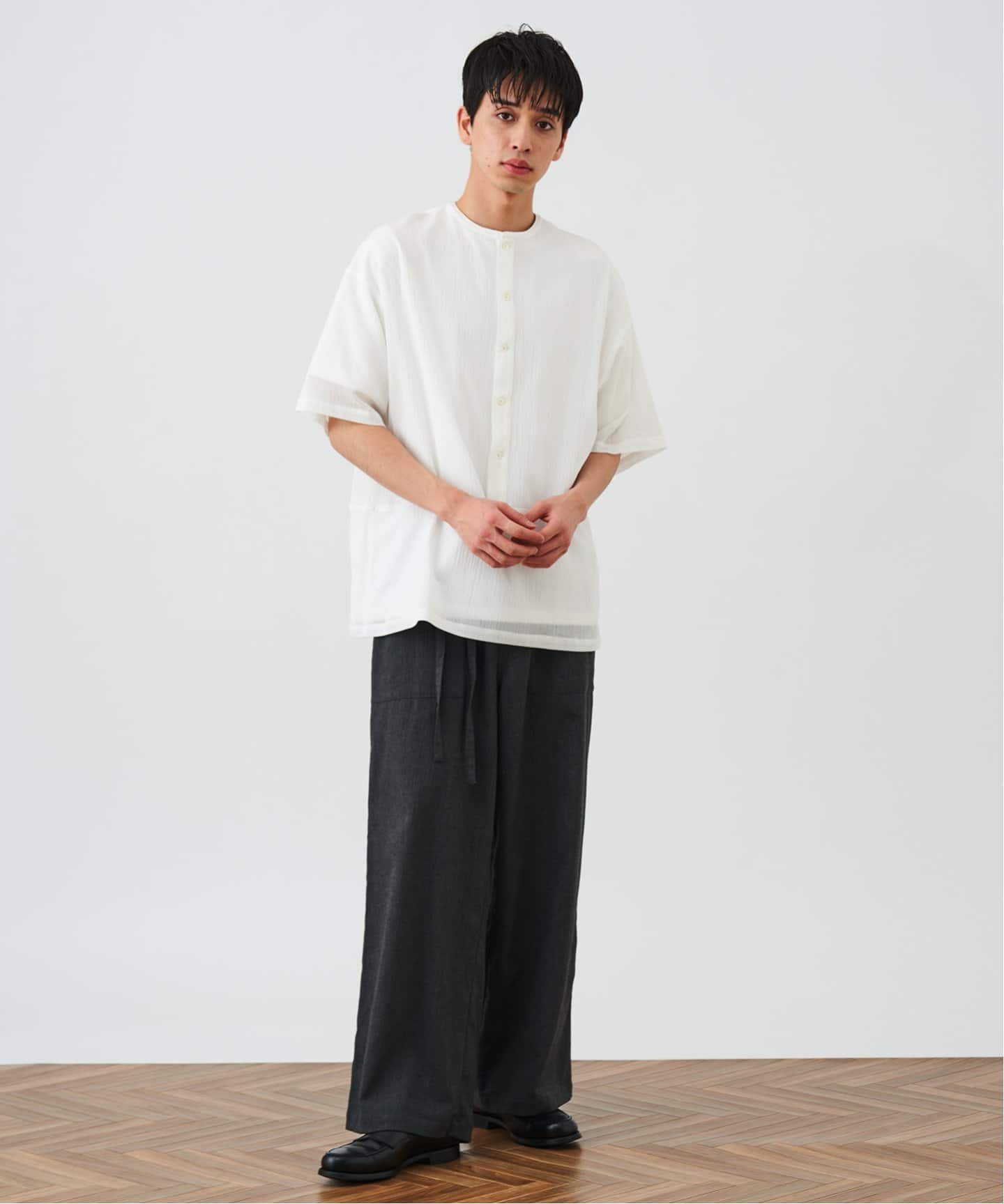 ホワイト スラックス　eurokenvy スラックス サイドスリットポケット ワイドスラックス produce by EIJI
