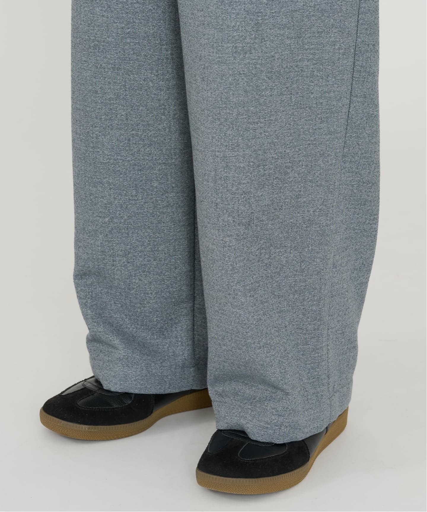 ウール　スラックス　ネップ　ごま塩　L グレー　ストレート　slacks ドレープ ウール インタック スラックス / ワイドストレート