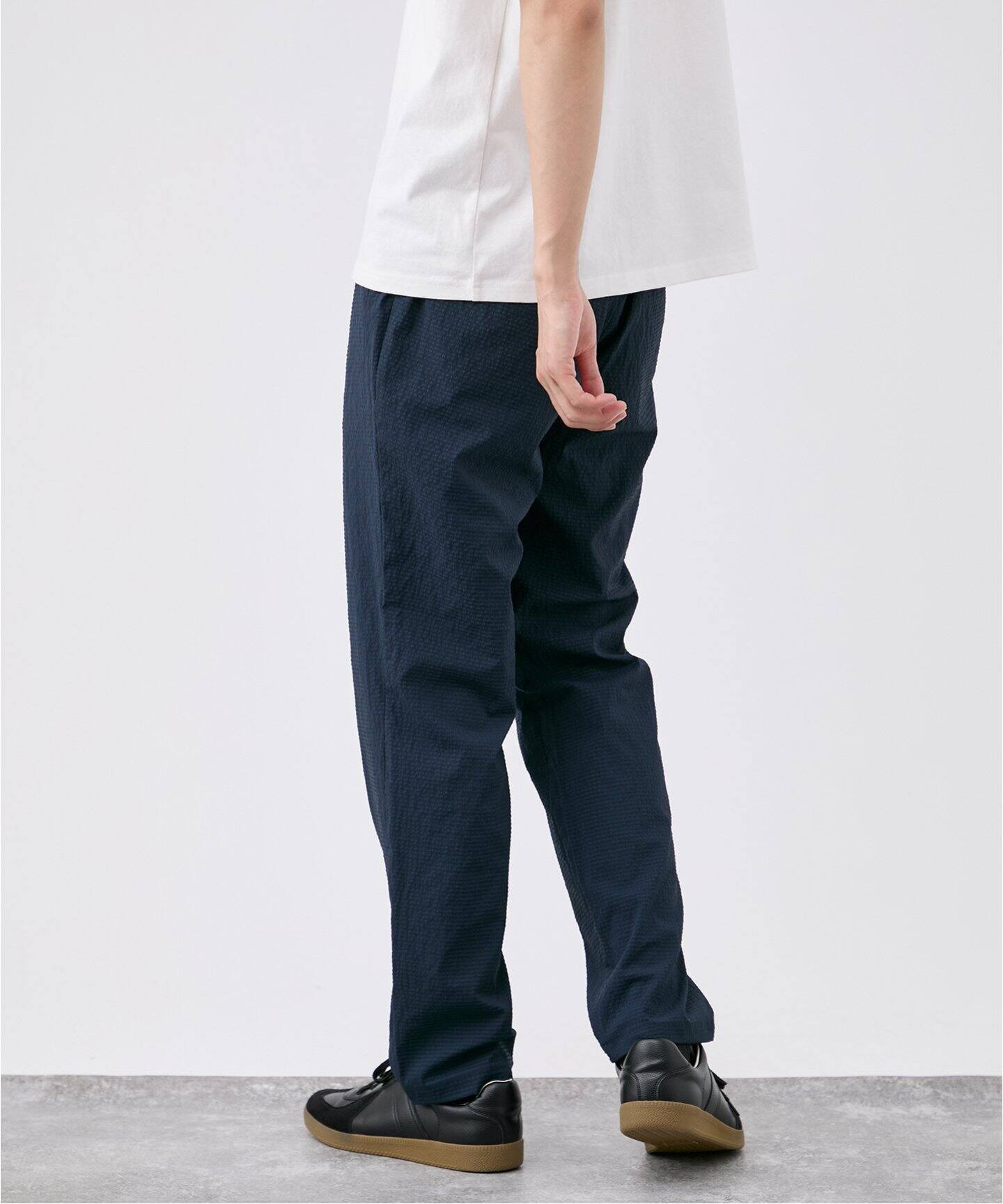 PT01 シアサッカー スラックス ネイビー 紺 RAY SKINNY FIT Vario ヴァリオ メンズ シアサッカー ストレッチ イージーパンツ