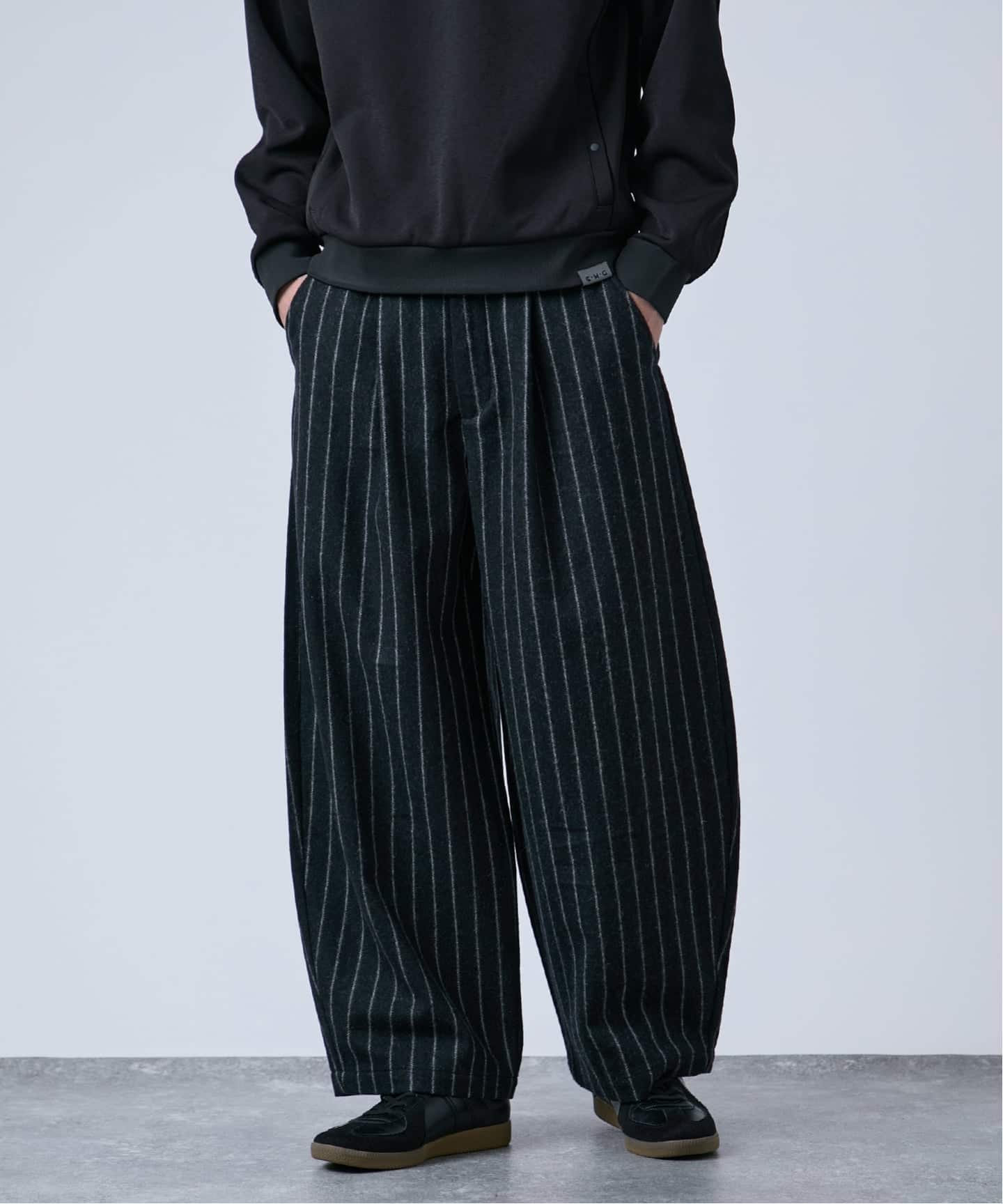 60s チェコスロバキア製 ブラック 絣柄 ウール ワイドスラックス ユーロ 60s チェコスロバキア製 ブラック 絣柄 ウール ワイドスラックス