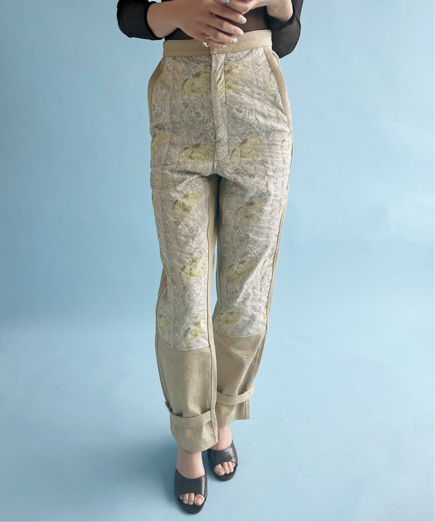 希少■DECO depuis1985■ボタニカルパッチパンツ S 日本製　花柄 DECO dequis 1985/デコ・デ・ピュイ】FLOWER PATCH PANTS