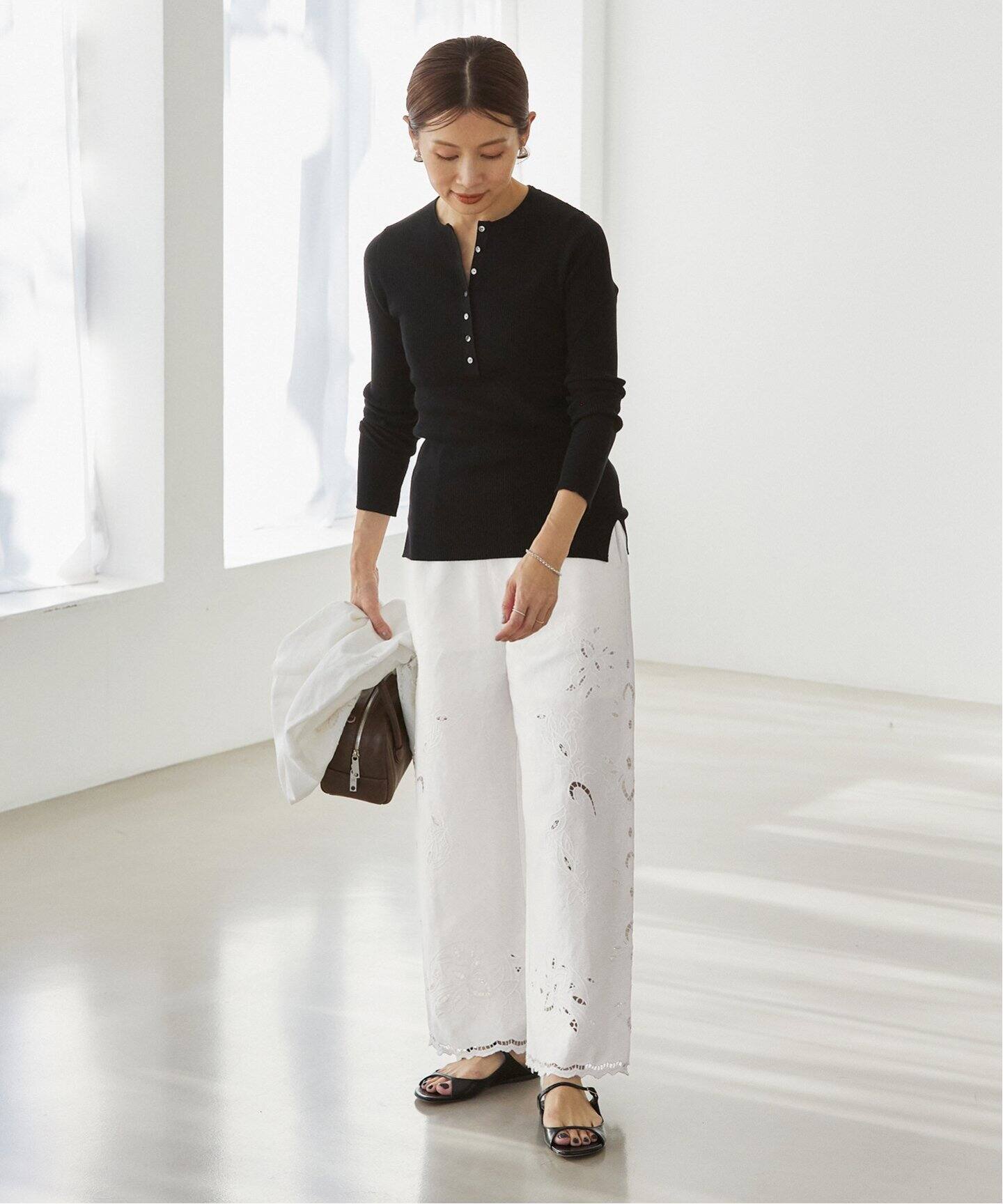 追加》コットンリネンカットワークレース イージーパンツ（その他