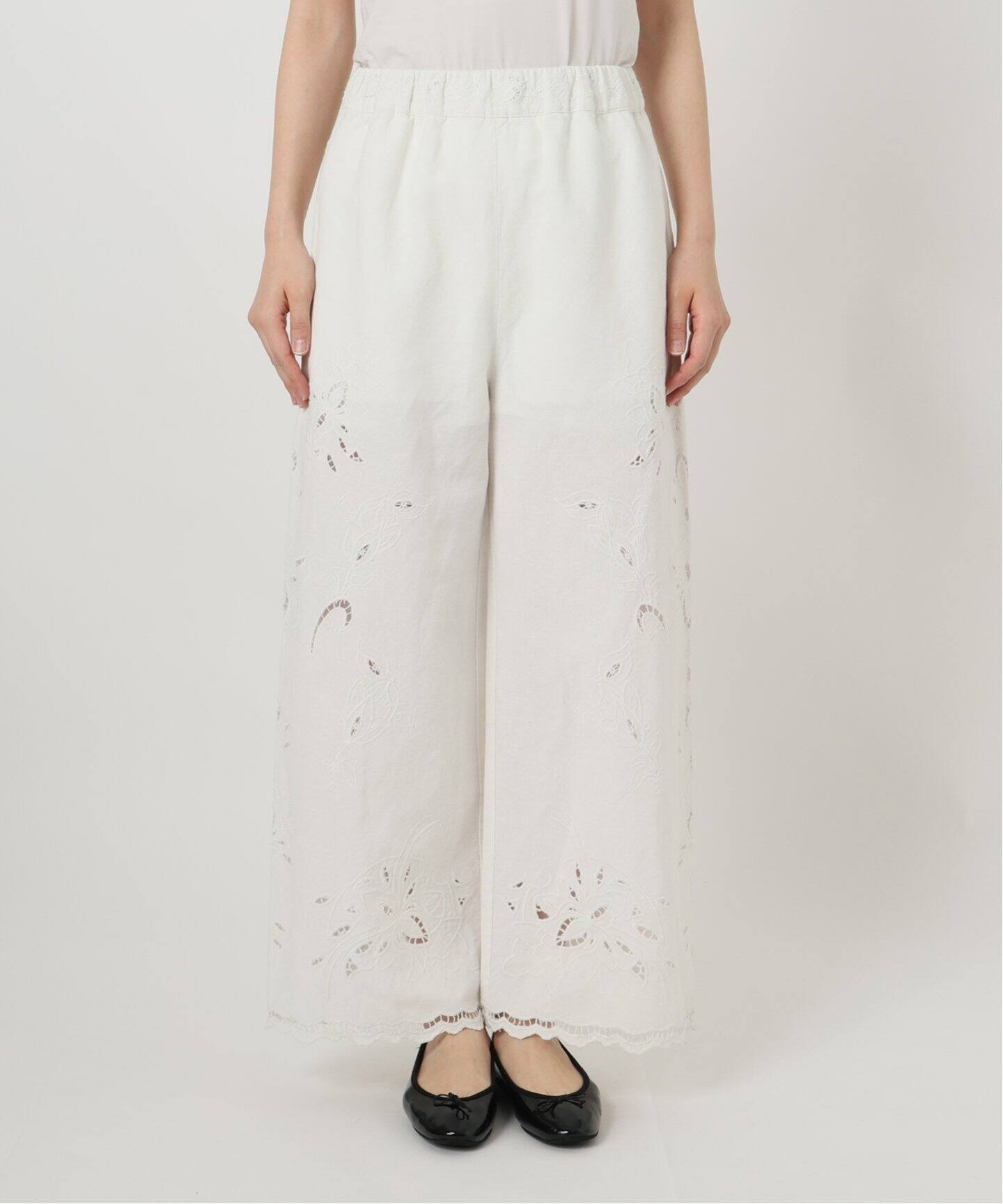 追加》コットンリネンカットワークレース イージーパンツ（その他
