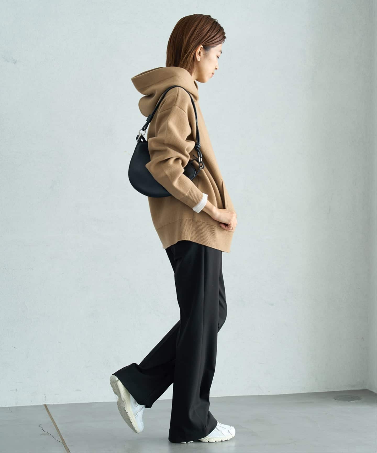 IENA 裏起毛セミフレアパンツ ブラック 追加2予約》ウォッシャブル 裏起毛セミフレアパンツ（スラックス