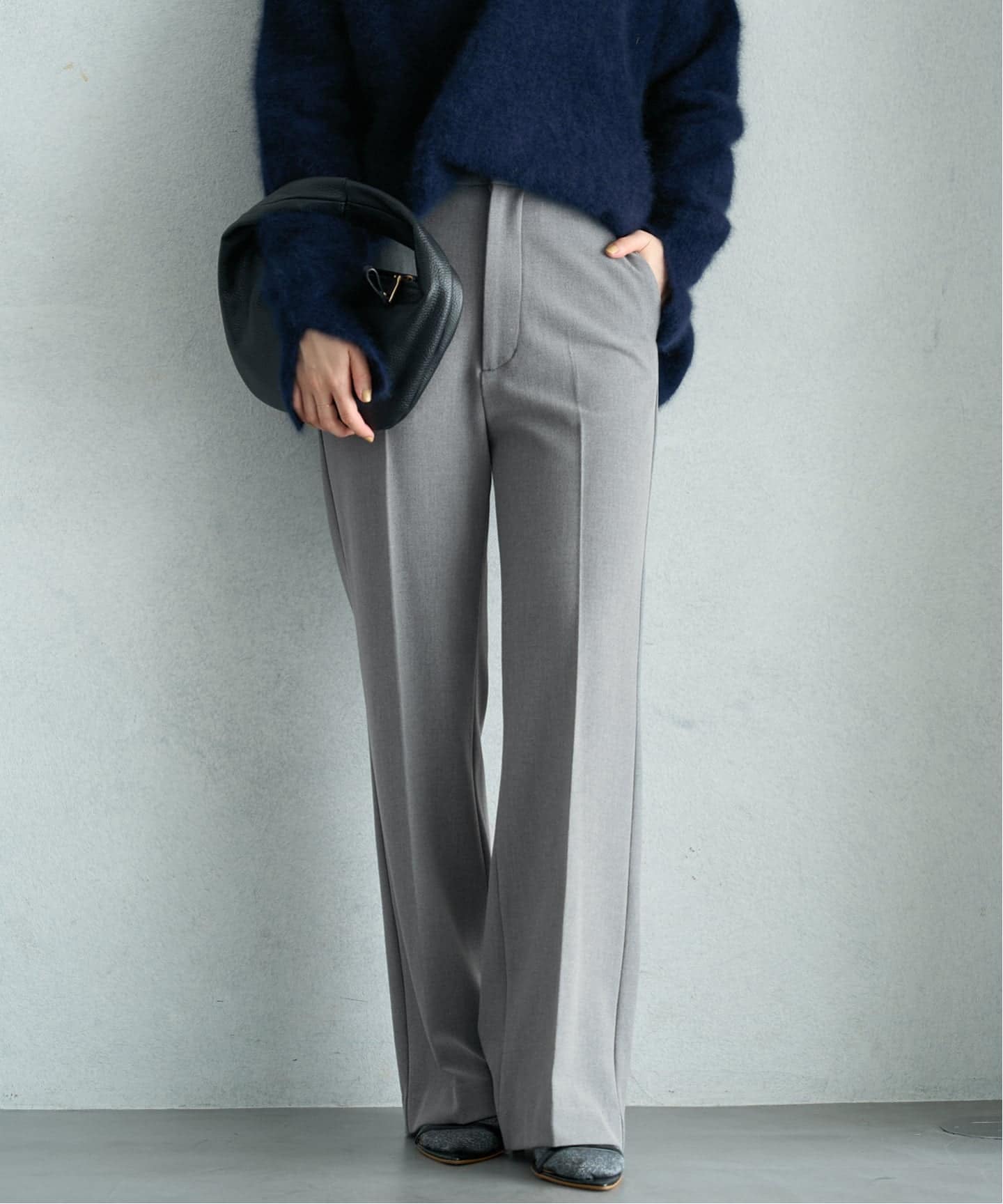 IENA 裏起毛セミフレアパンツ ブラック 追加2予約》ウォッシャブル 裏起毛セミフレアパンツ(スラックス