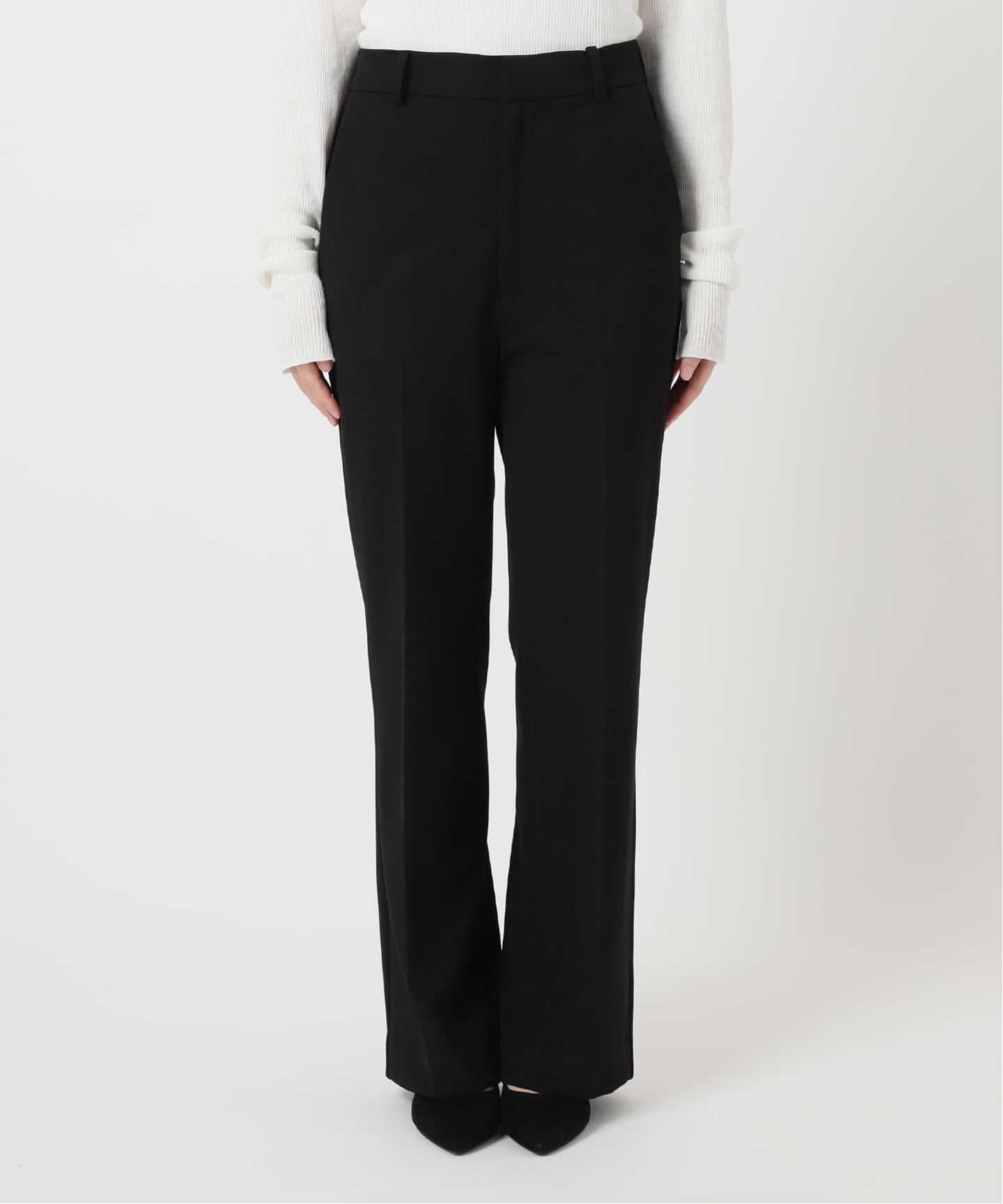 IENA 裏起毛セミフレアパンツ ブラック 追加2予約》ウォッシャブル 裏起毛セミフレアパンツ（スラックス