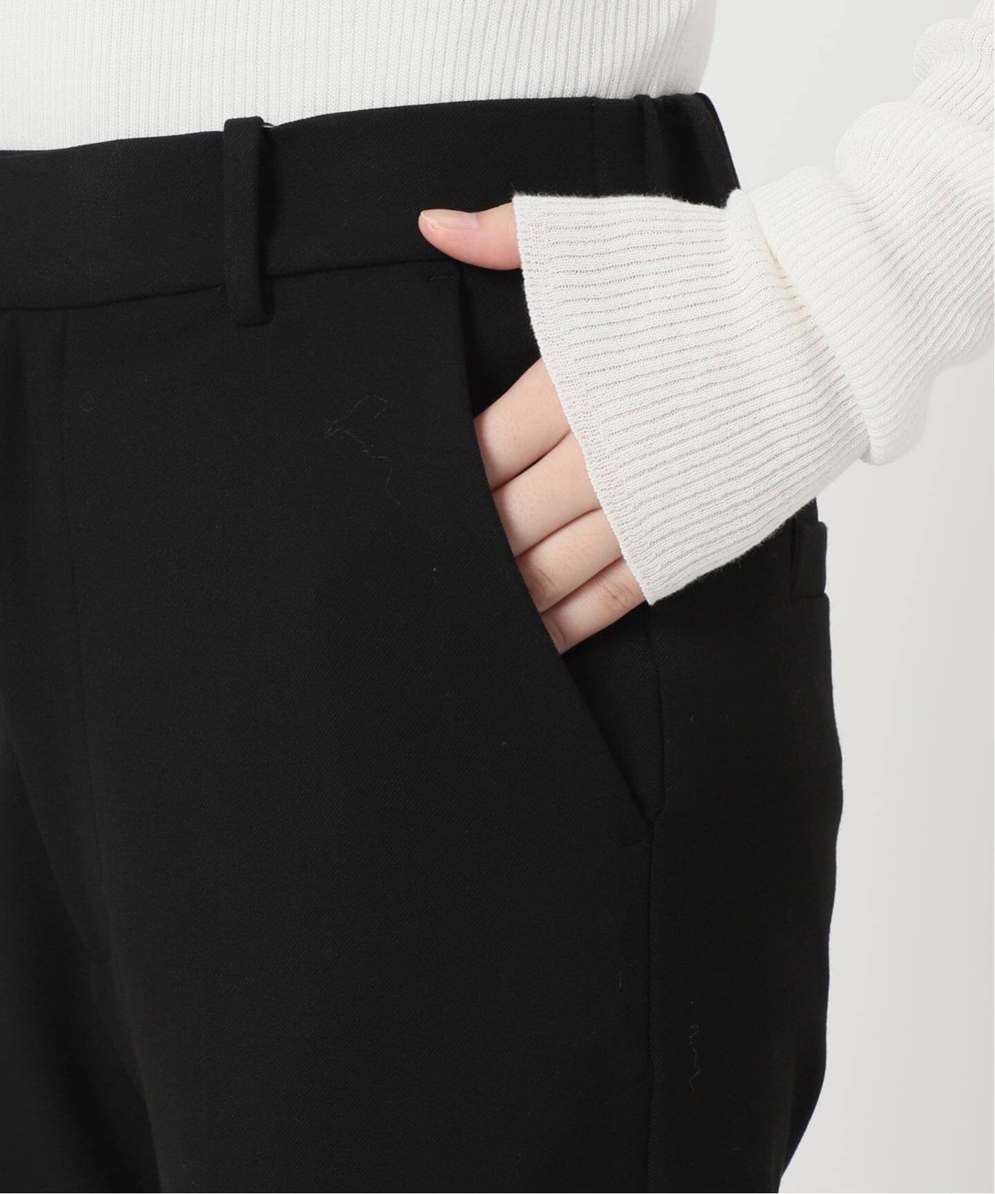 IENA 裏起毛セミフレアパンツ ブラック 追加2予約》ウォッシャブル 裏起毛セミフレアパンツ（スラックス