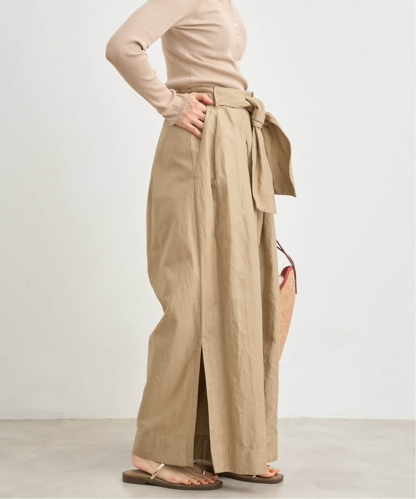 【新品未使用】<enrica/エンリカ＞ ワイドチノパンツ ベージュ タグ付き enrica/エンリカ コットンリネンワイドパンツ（その他パンツ）｜IENA