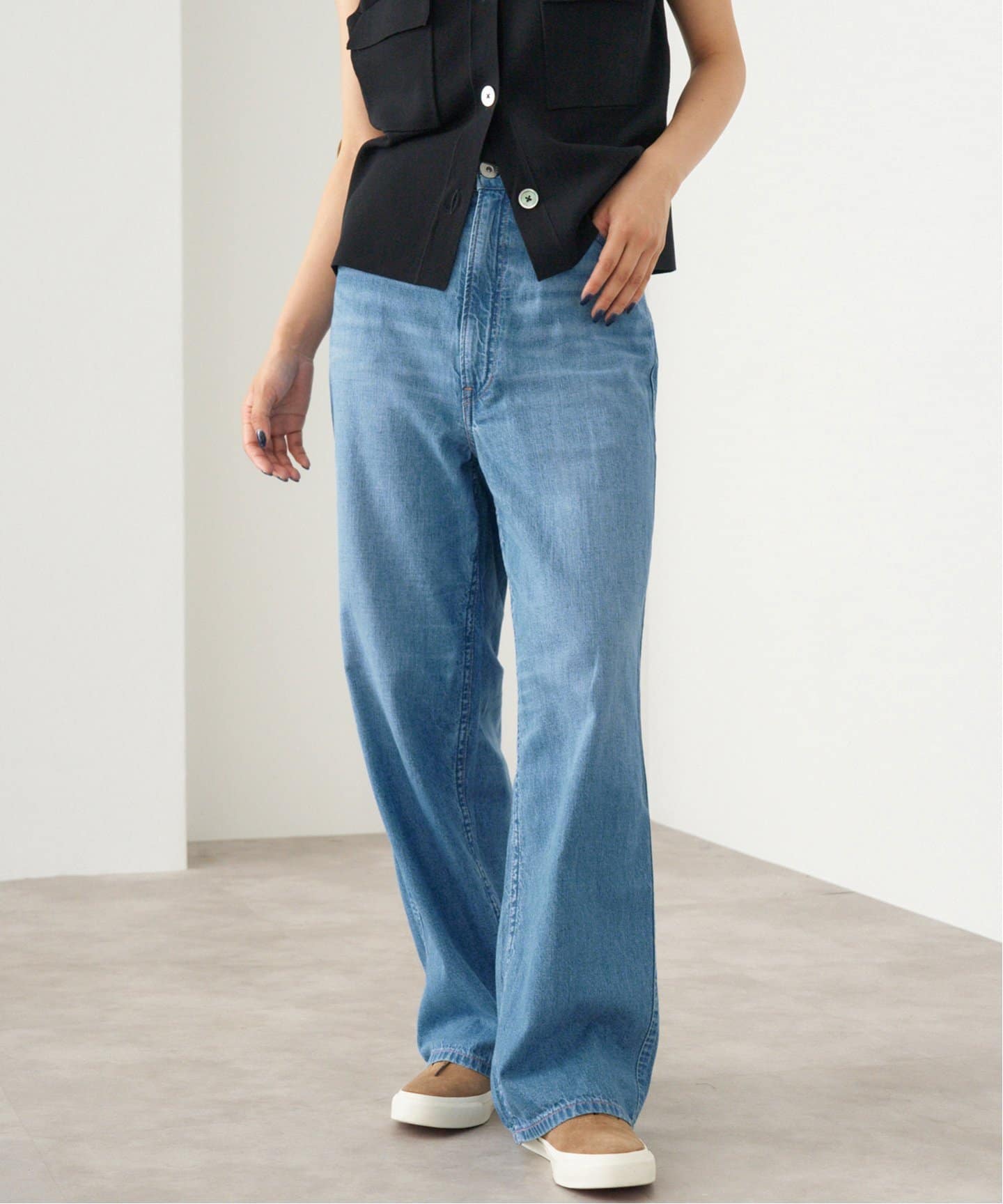 IENA upperhights 別注 ストレートデニムパンツ 24 ブルー IENA ジーンズ デニム デニムパンツ upper hights/アッパー