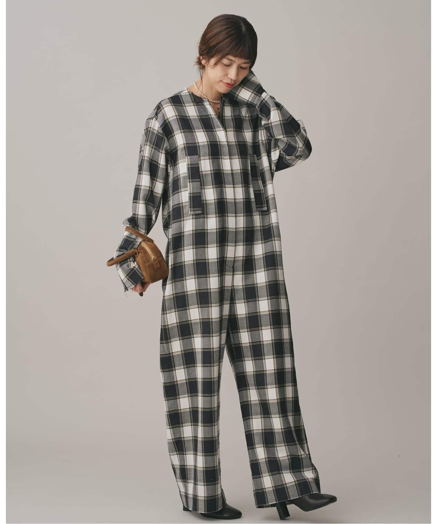 Nell/ネル チェック長袖ALLINONE オールインワン（つなぎ