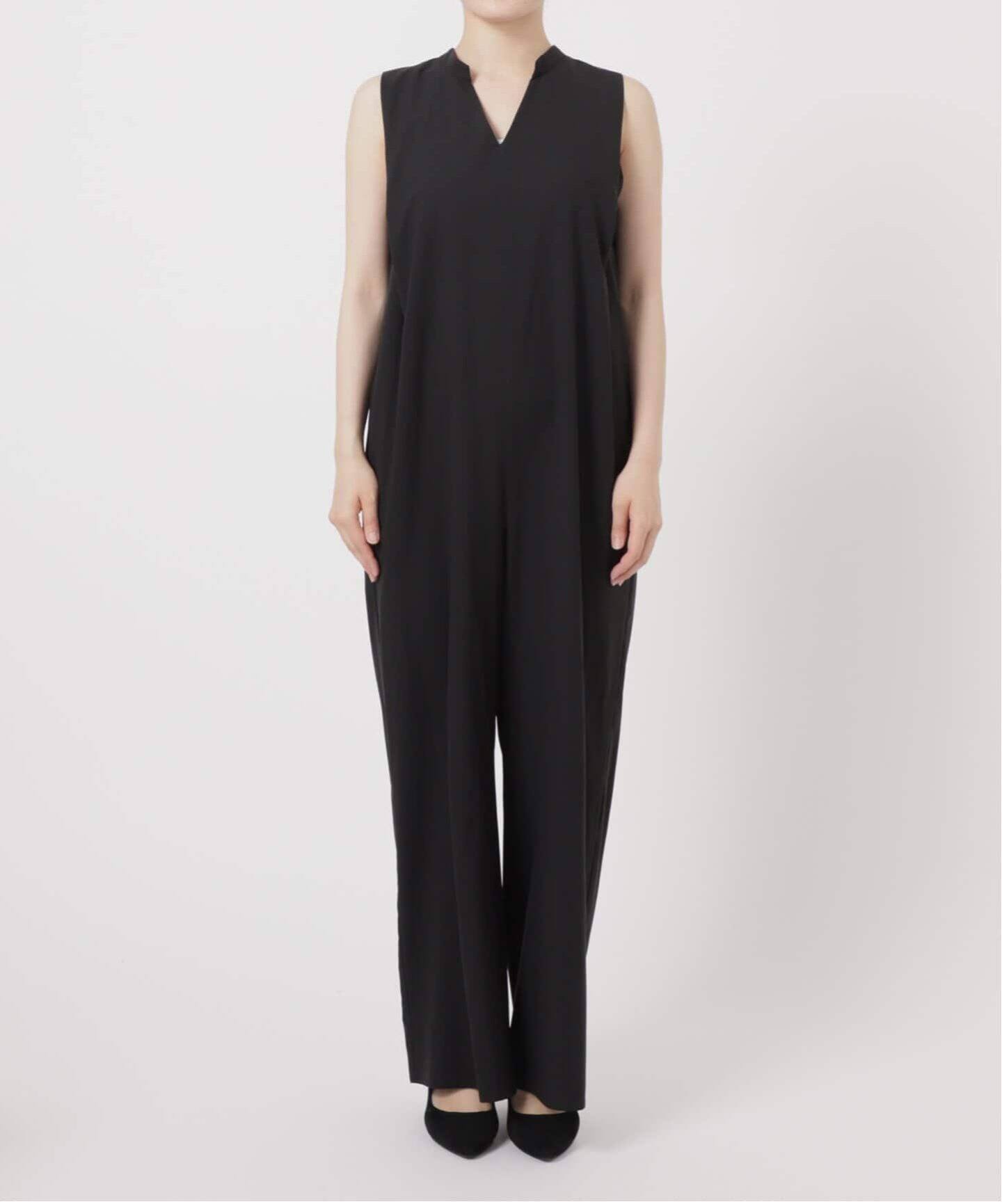 スローブイエナ　リラックスイージーVネックオールインワン黒38 WEB限定/追加2》リラックスイージーVネックオールインワン（つなぎ