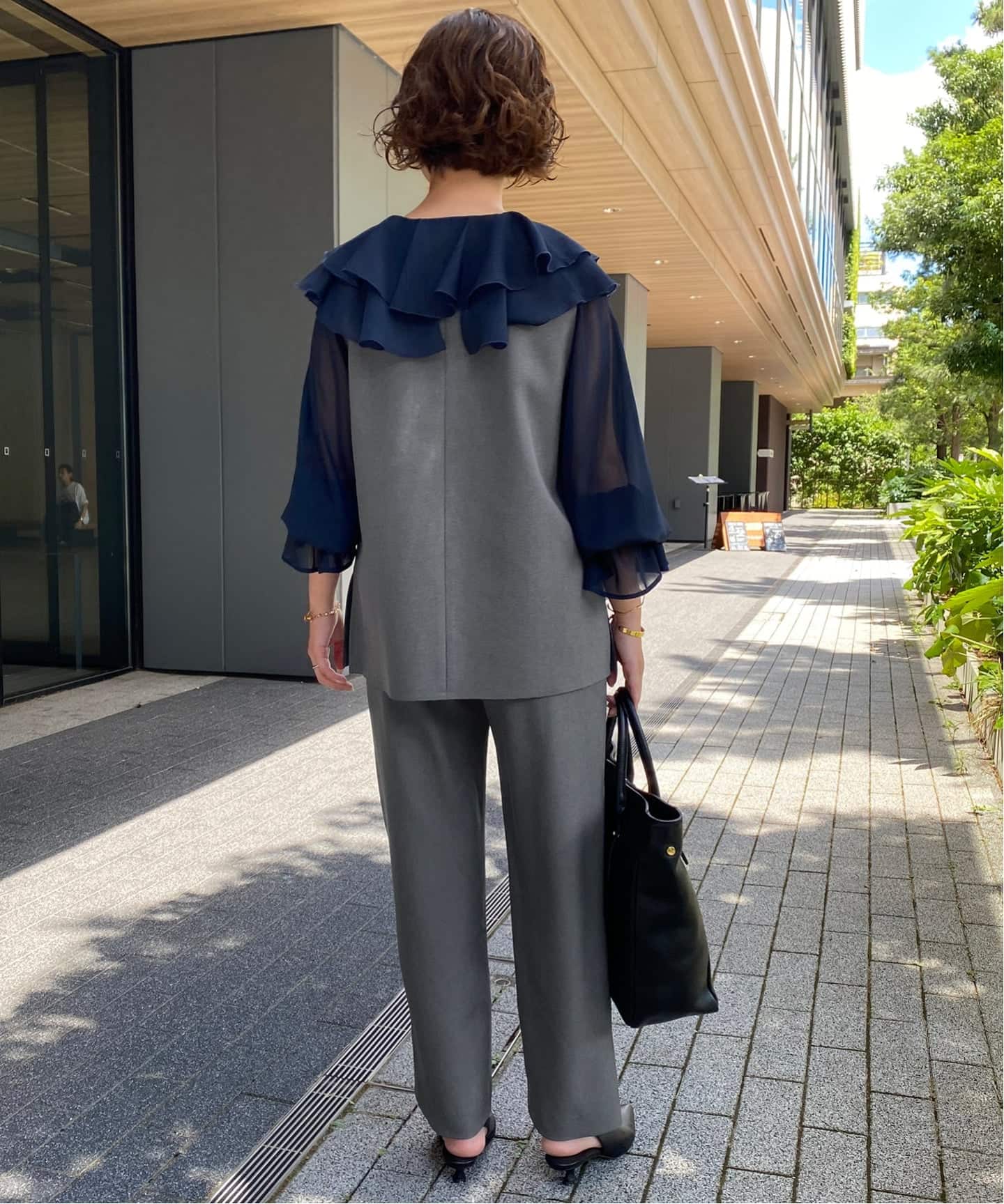 SLOBE IENA リネンライク ネイビージャケット 美品）SLOBE IENA リネン