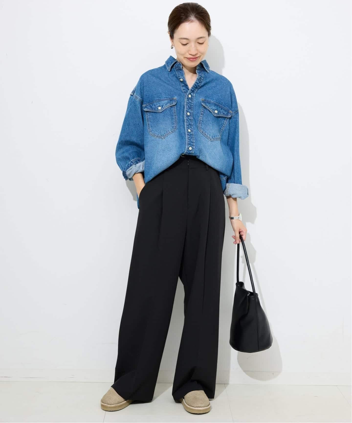 WEBのみ4サイズ展開/追加》TRワイドトラウザー（スラックス）｜SLOBE