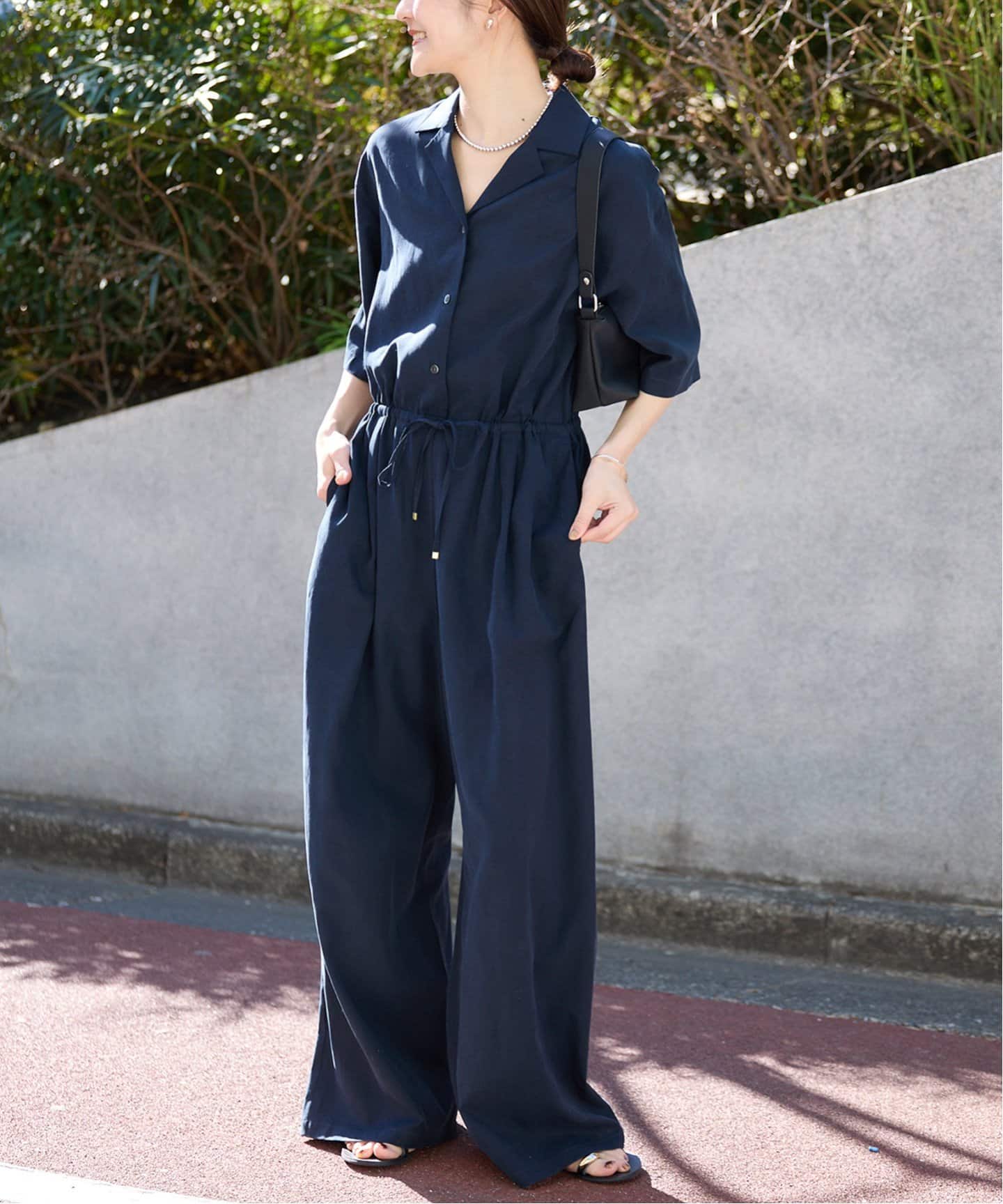 SLOBE IENA ハーフスリーブオールインワン ネイビー 38 WEB限定/追加2予約》ハーフスリーブオールインワン（つなぎ