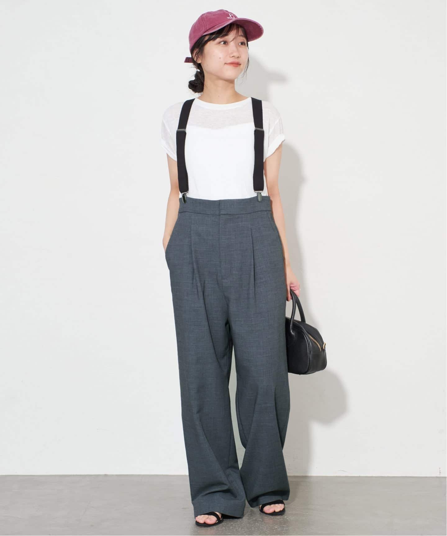 SLOBE IENA サスペンダーパンツ　タックパンツ サロペット ネイビー36 SLOBE IENA サスペンダーパンツ タックパンツ サロペット