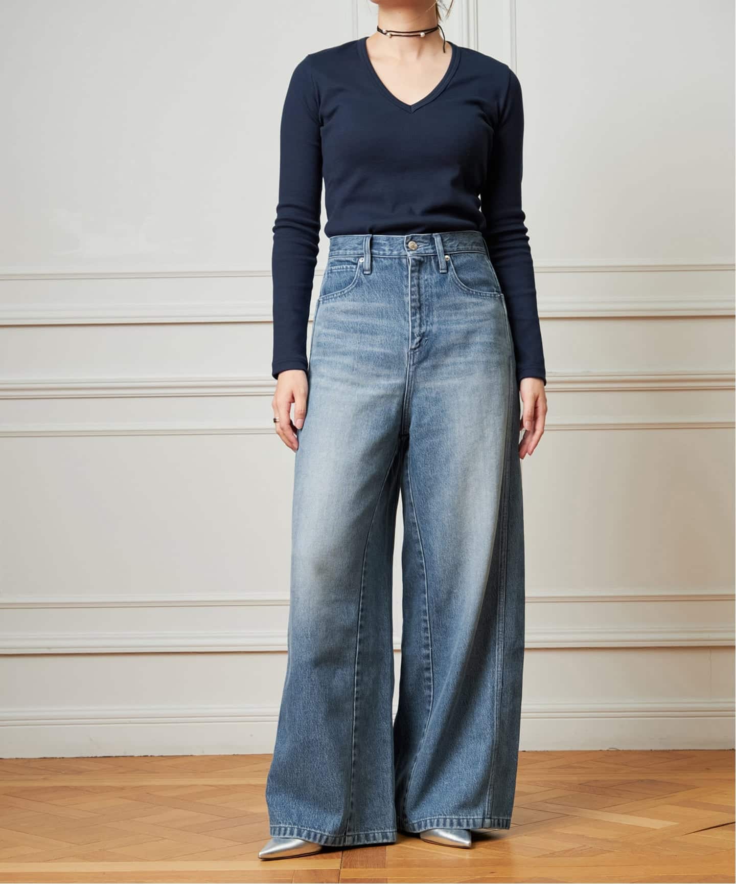 美品 IENA LA BOUCLE ソフトデニムスクエアドットシルエットパンツ IENA LA BOUCLE ソフトデニムスクウェアドットシルエットパンツ