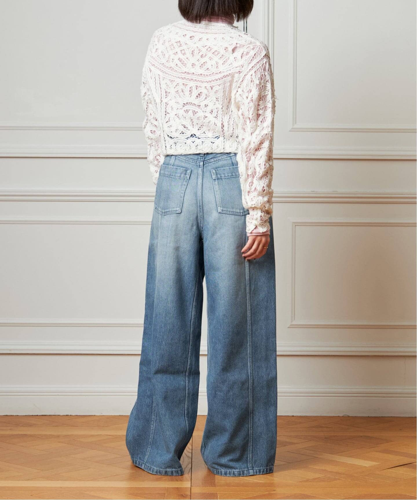 美品 IENA LA BOUCLE ソフトデニムスクエアドットシルエットパンツ IENA LA BOUCLE ソフトデニムスクウェアドットシルエットパンツ