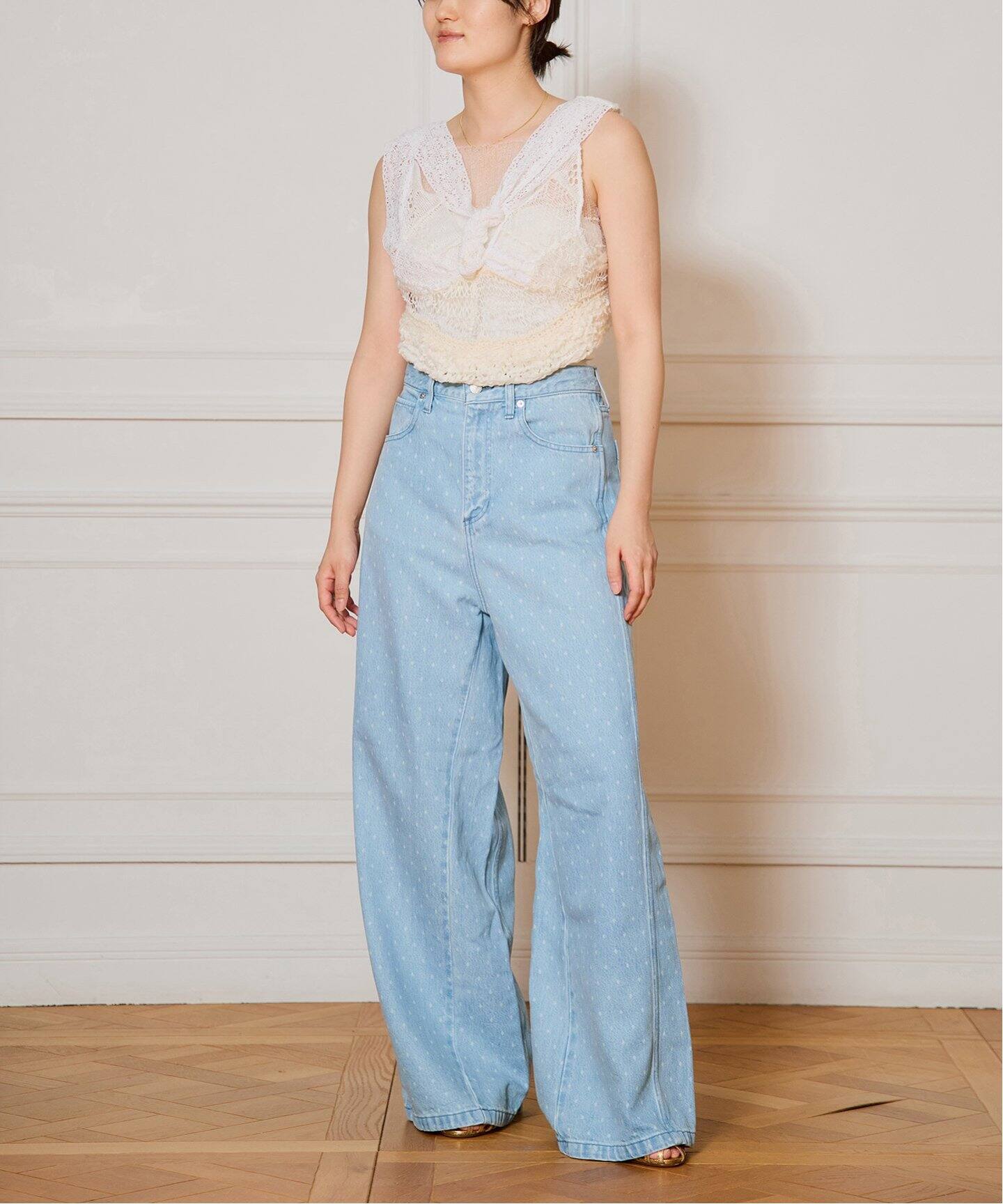IENA LA BOUCLE ソフトデニムスクウェアドットシルエットパンツ 