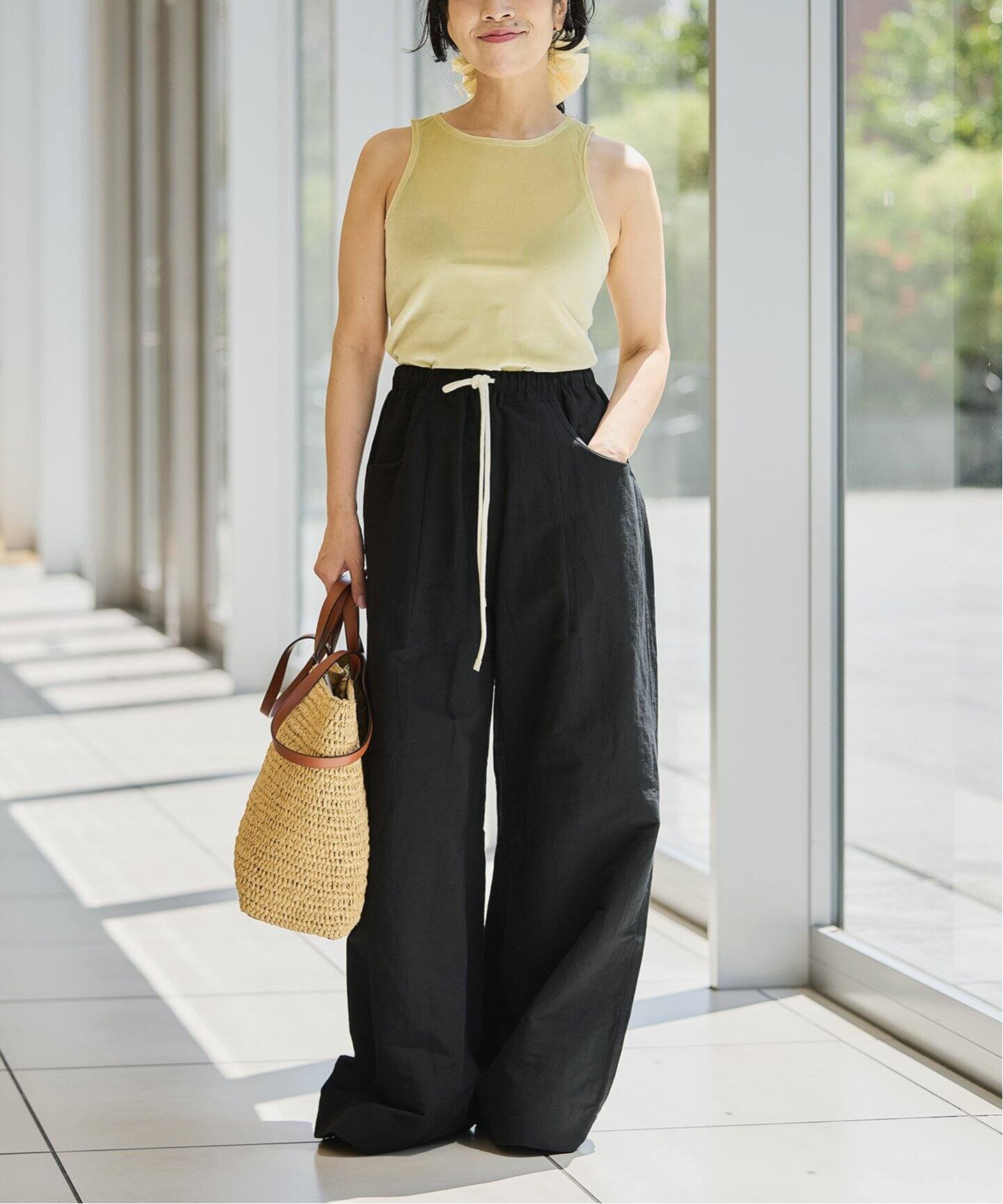 IENA LA BOUCLE コットンリネンスラブワイドパンツ（その他パンツ