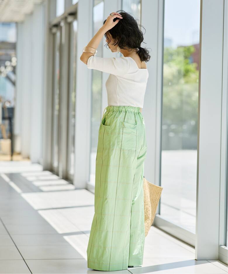 IENA LA BOUCLE ライトタフタチェックイージーワイドパンツ（その他  