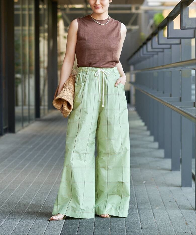 IENA LA BOUCLE ライトタフタチェックイージーワイドパンツ（その他  