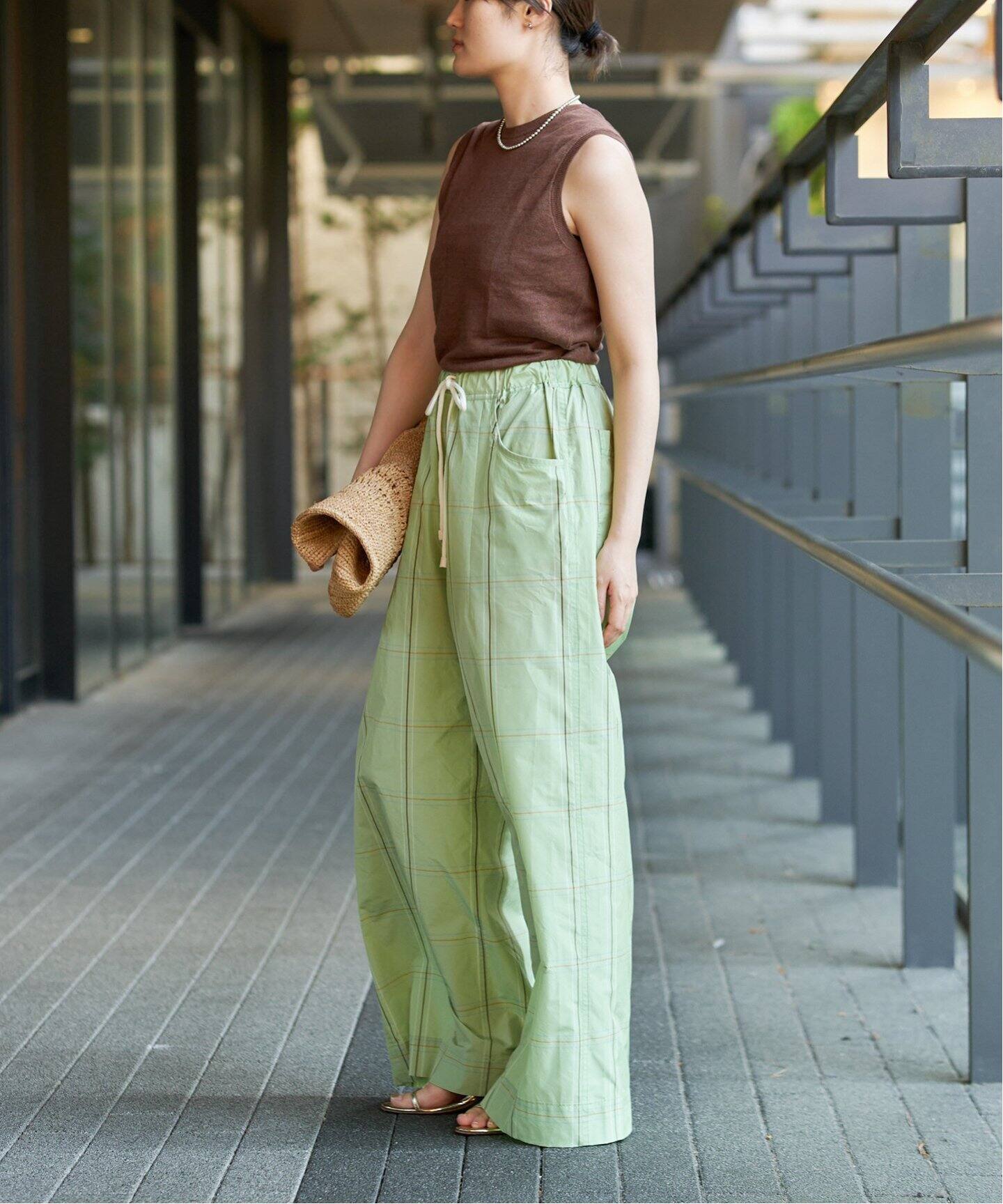 IENA LA BOUCLE ライトタフタチェックイージーワイドパンツ