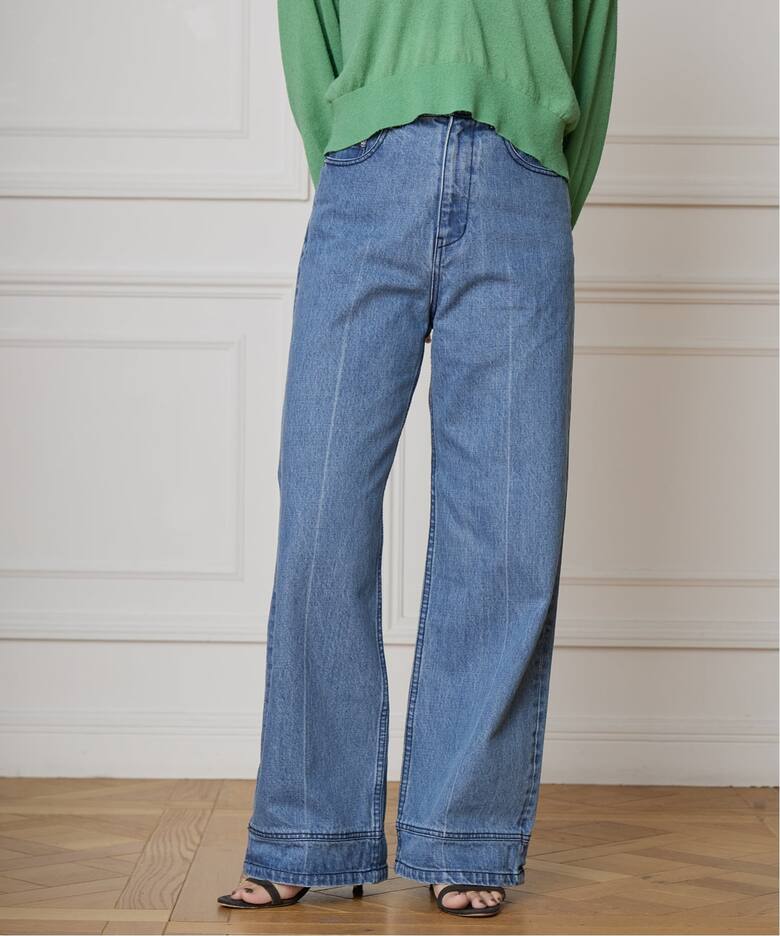 IENA LA BOUCLE オーガニックコットンタイトセミフレアデニムパンツ  