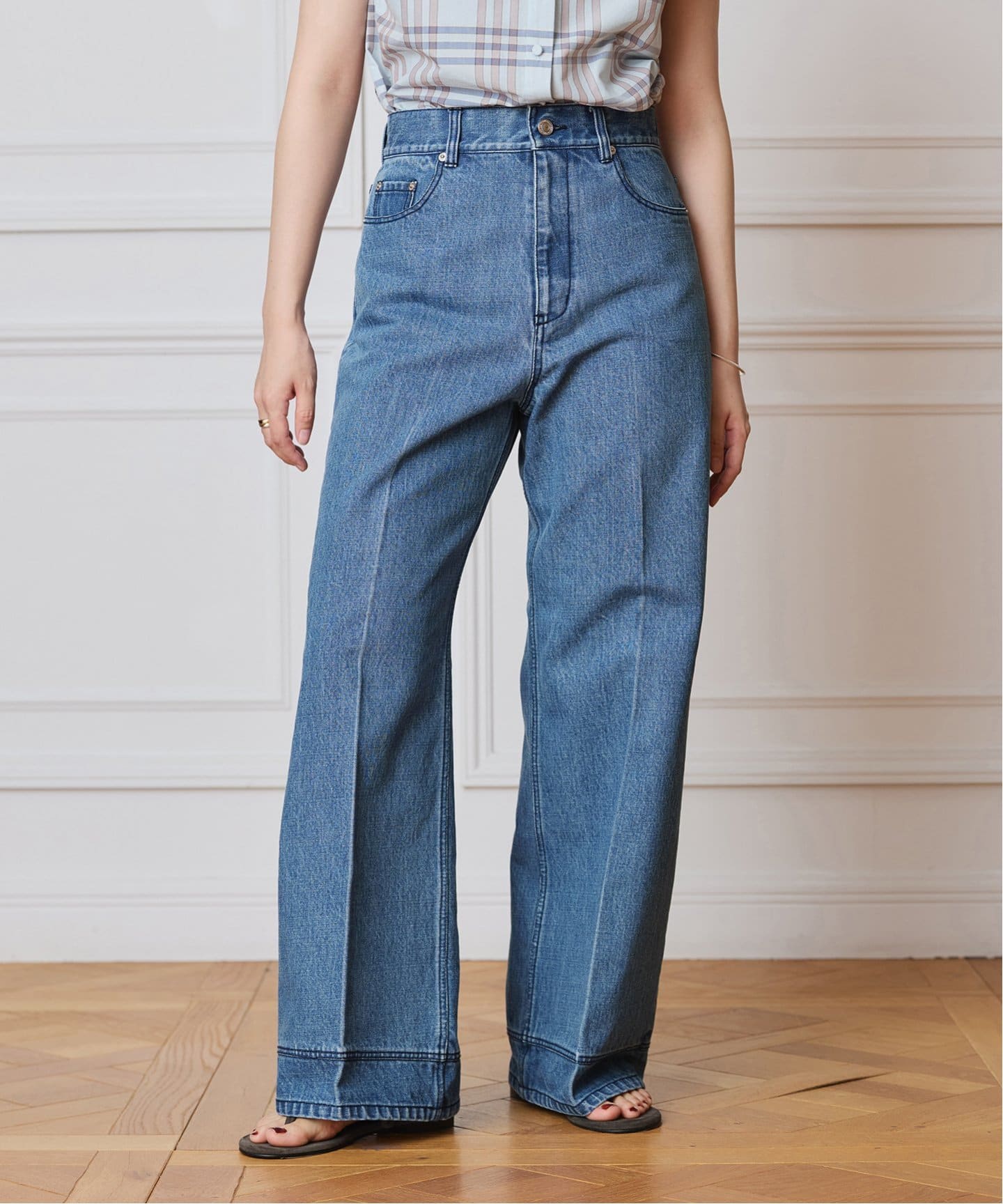 IENA LA BOUCLE オーガニックコットンタイトセミフレアデニム