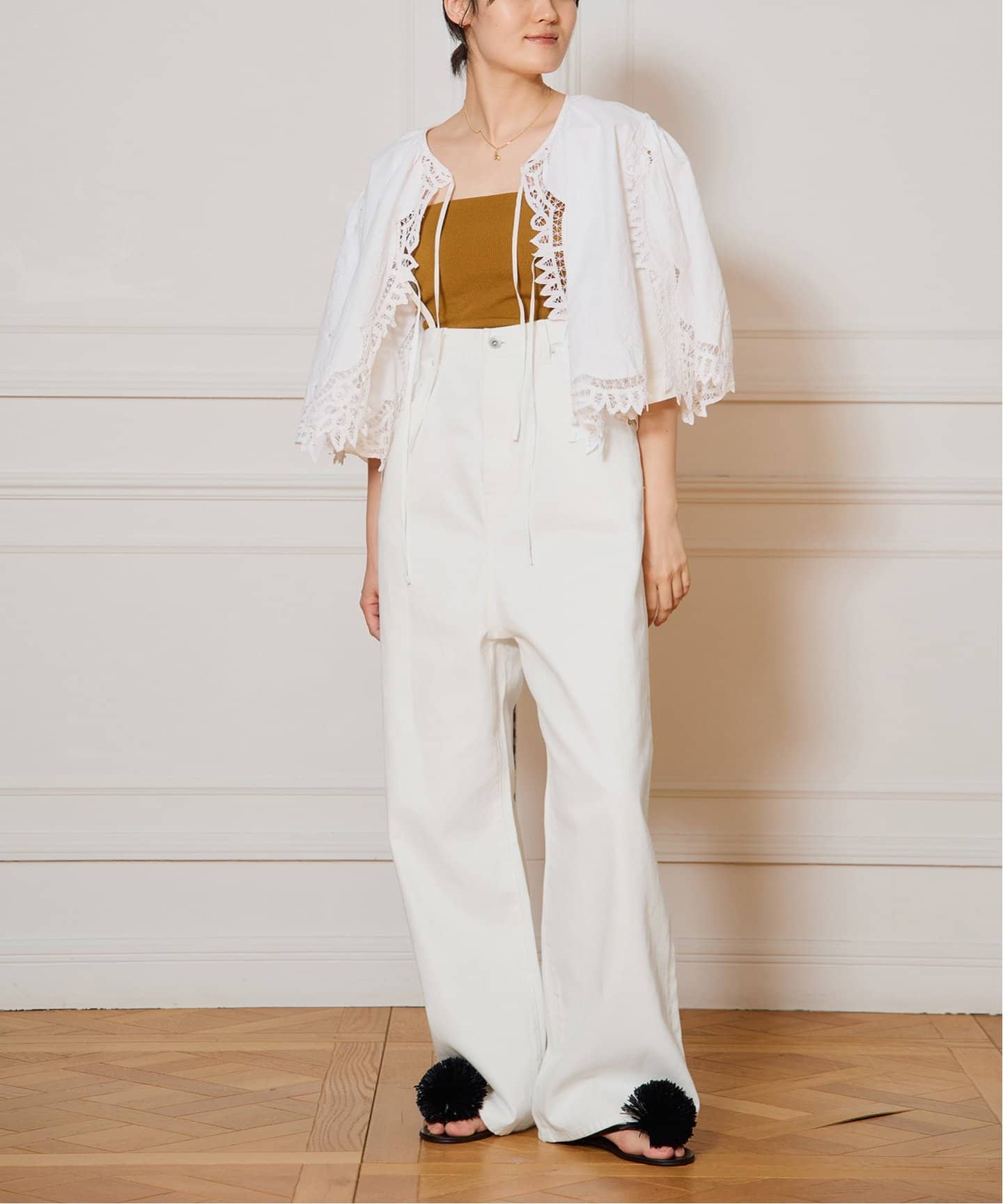 IENA LA BOUCLE ハイウエストホワイトデニムパンツ（デニム