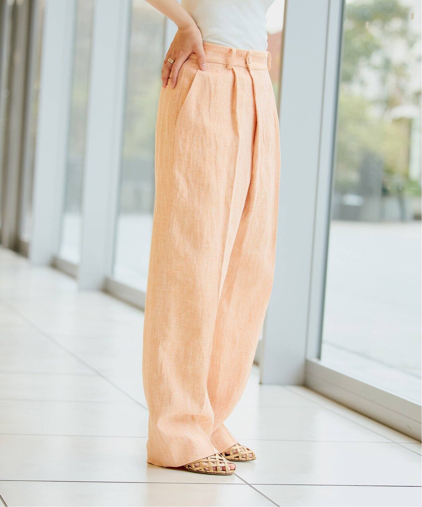 IENA LA BOUCLE リネンコットンラップパンツ（スラックス）｜IENA