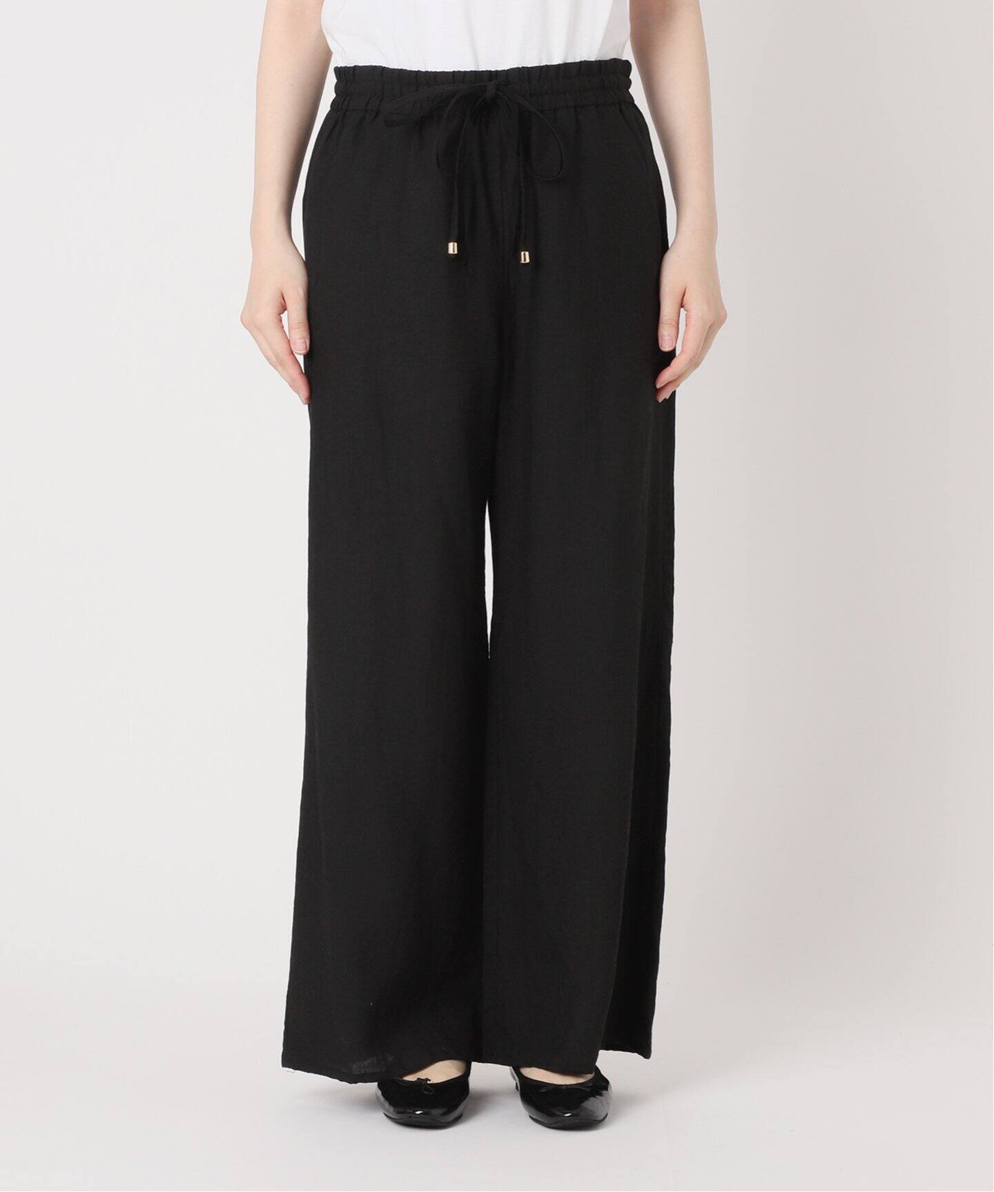 完売商品　IENA LA BOUCLE 麻シーチングイージーパンツ34 IENA LA BOUCLE◇麻シーチングイージーパンツ/34/リネン/BLK
