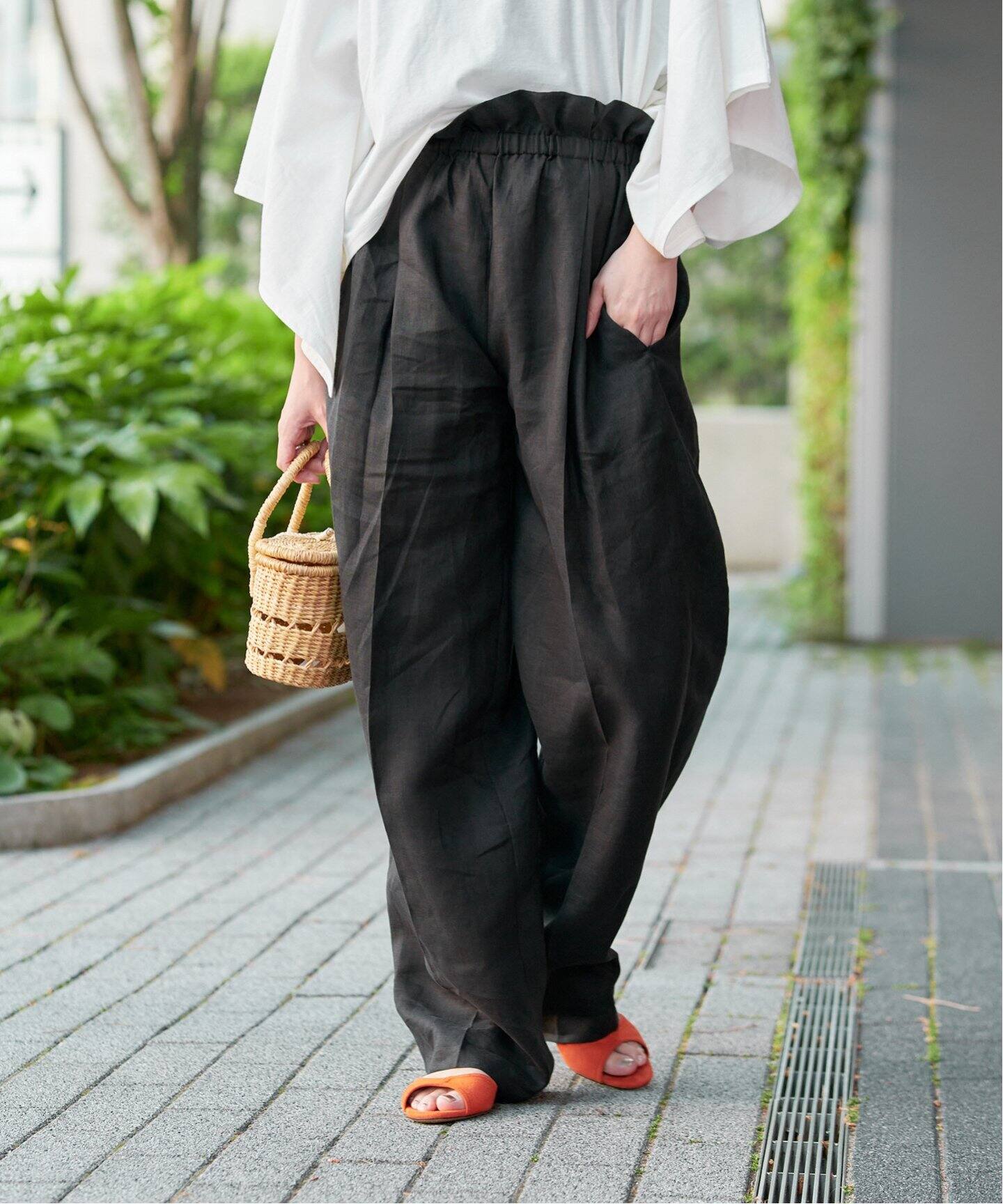 美品✨ワイズ アシンメトリー ニットパンツ リネン 麻 ブラック L相当 Y.A.Acc/ワイエーアク 別注リネンパンツ（その他パンツ）｜IENA