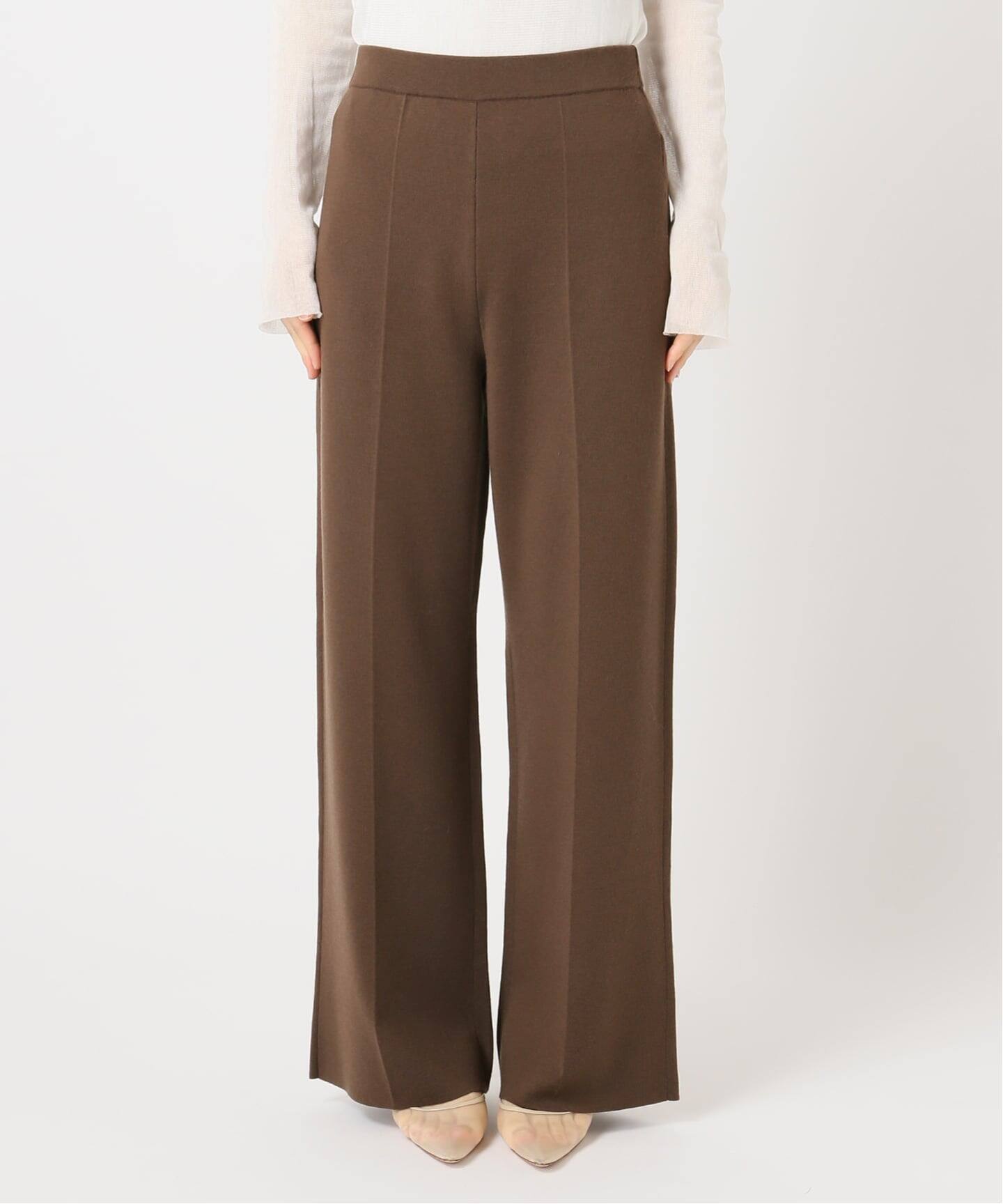 Plage プラージュ パンツ ダークブラウン サイズ:38(M) | 25秋冬 センター クリース ニット パンツ | Center Crease Knit | ワイド ストレート ウエストゴム ウール | ボトムス ズボン【レディース】【中古】【K4646】 Center Crease Knit パンツ（その他パンツ）｜Plage（プラージュ）の