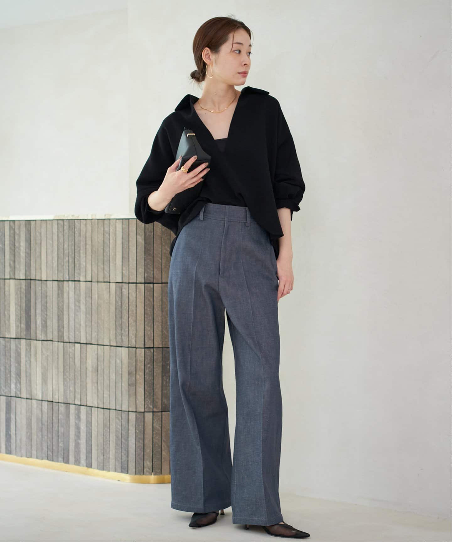 今季 Plage プラージュ スラックスデニム 36 予約》Rigid denim like スラックス（スラックス）｜Plage