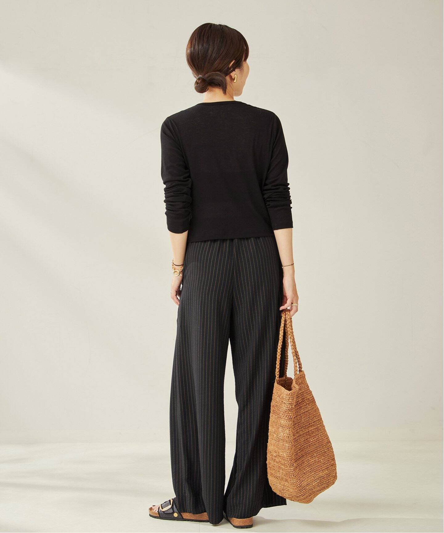 plage プラージュ 裾リブ ピンストライプ パンツ ジョガーパンツ イージーパンツ グレー 34 STRIPE スラックス（スラックス）｜Plage（プラージュ）の通販