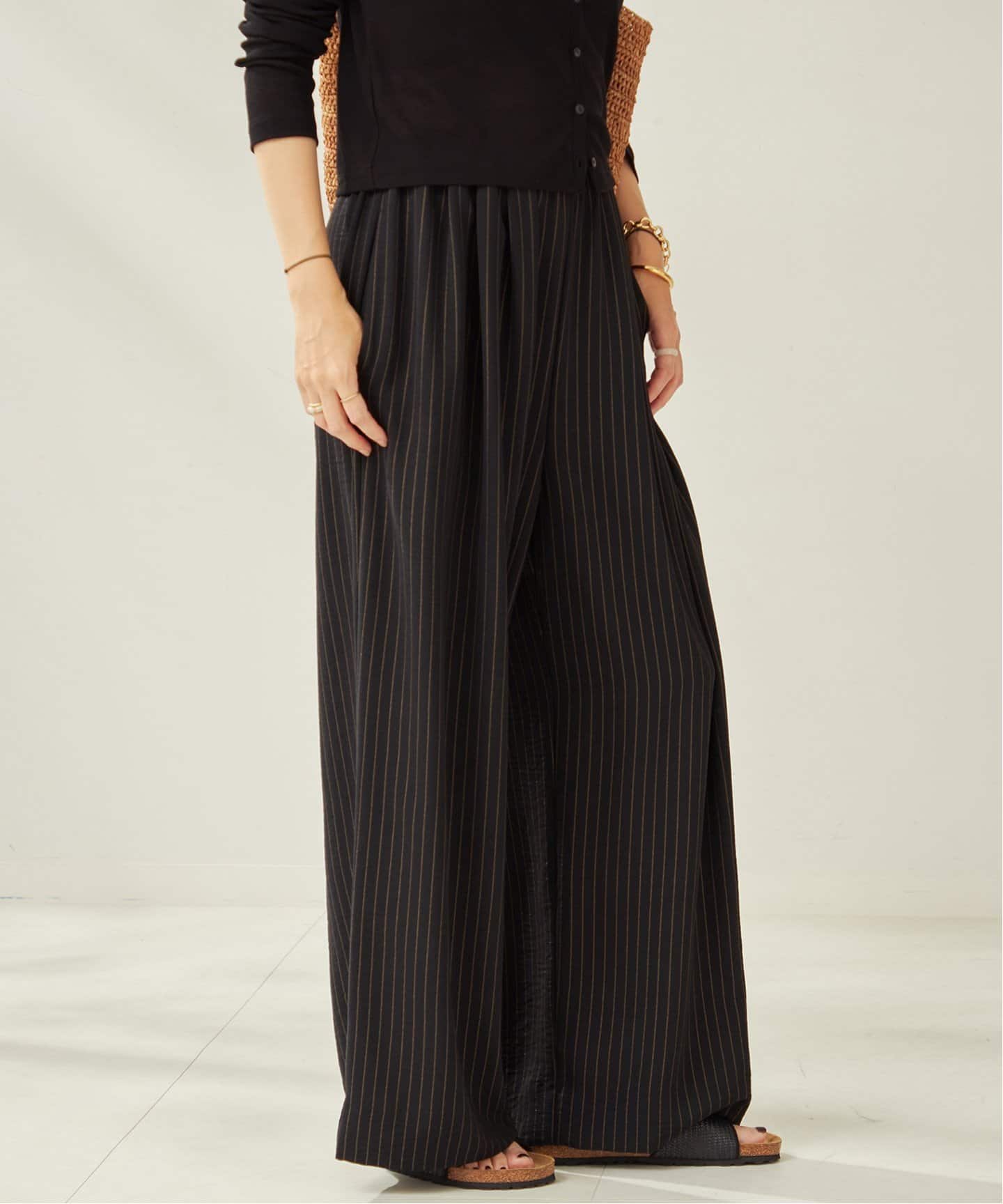 Plage プラージュ sweat jersey パンツ ブラック BLK 黒 FLUID STRIPE EASY パンツ（その他パンツ）｜Plage（プラージュ