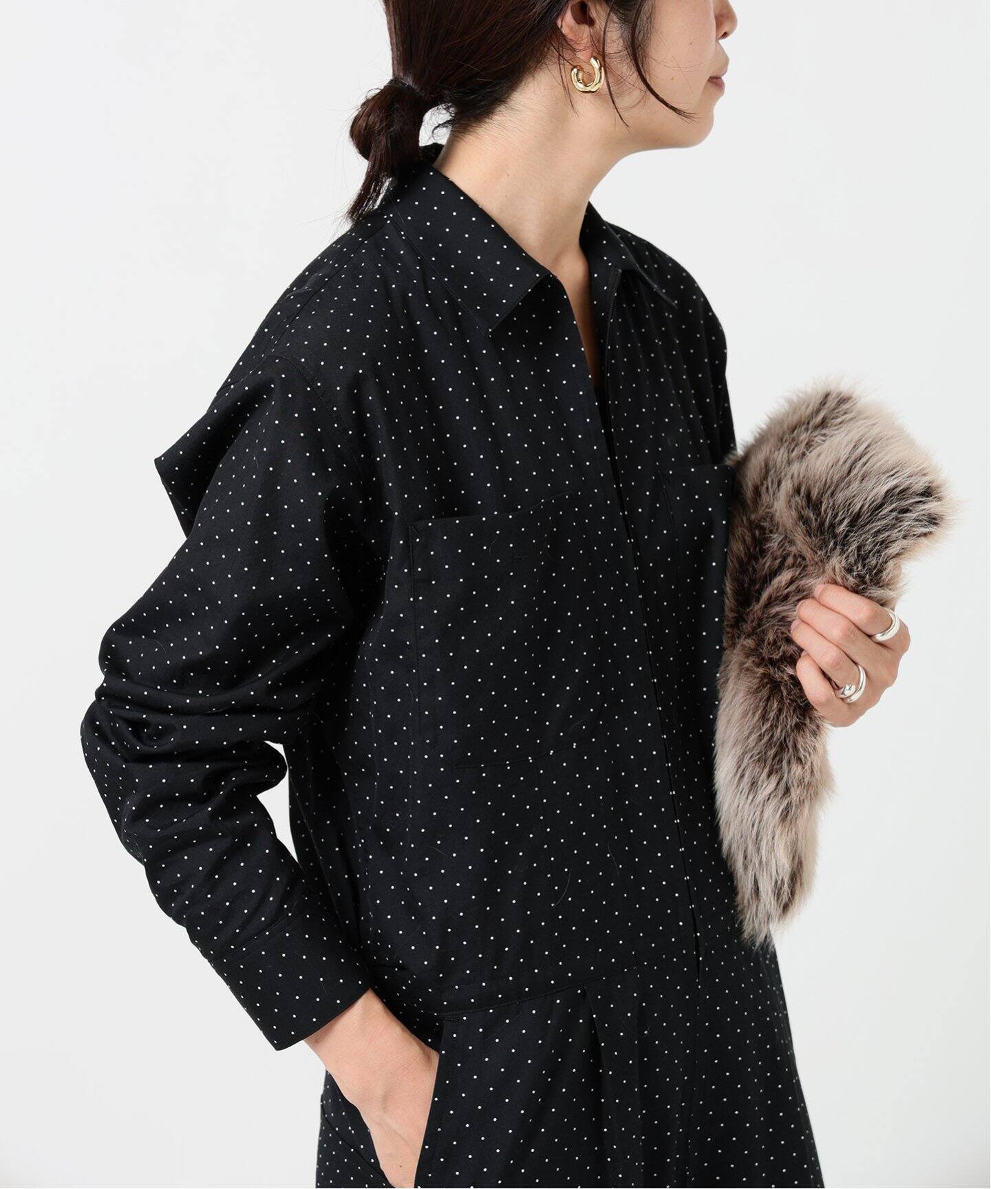 【VERMEIL par iena 】Eドスキンオールインワン（ホワイト） ドットオールインワン（つなぎ／オールインワン）｜VERMEIL par iena