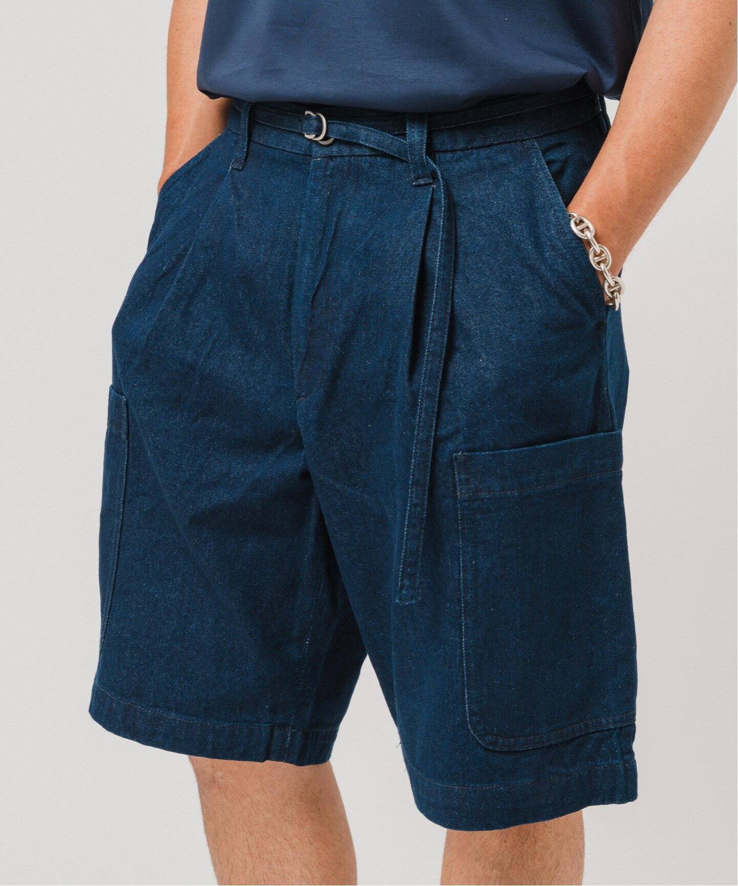 ピースマイナスワン PMO デニムショートパンツ ブルー L ピースマイナスワン PMO デニムショートパンツ 男女兼用 S