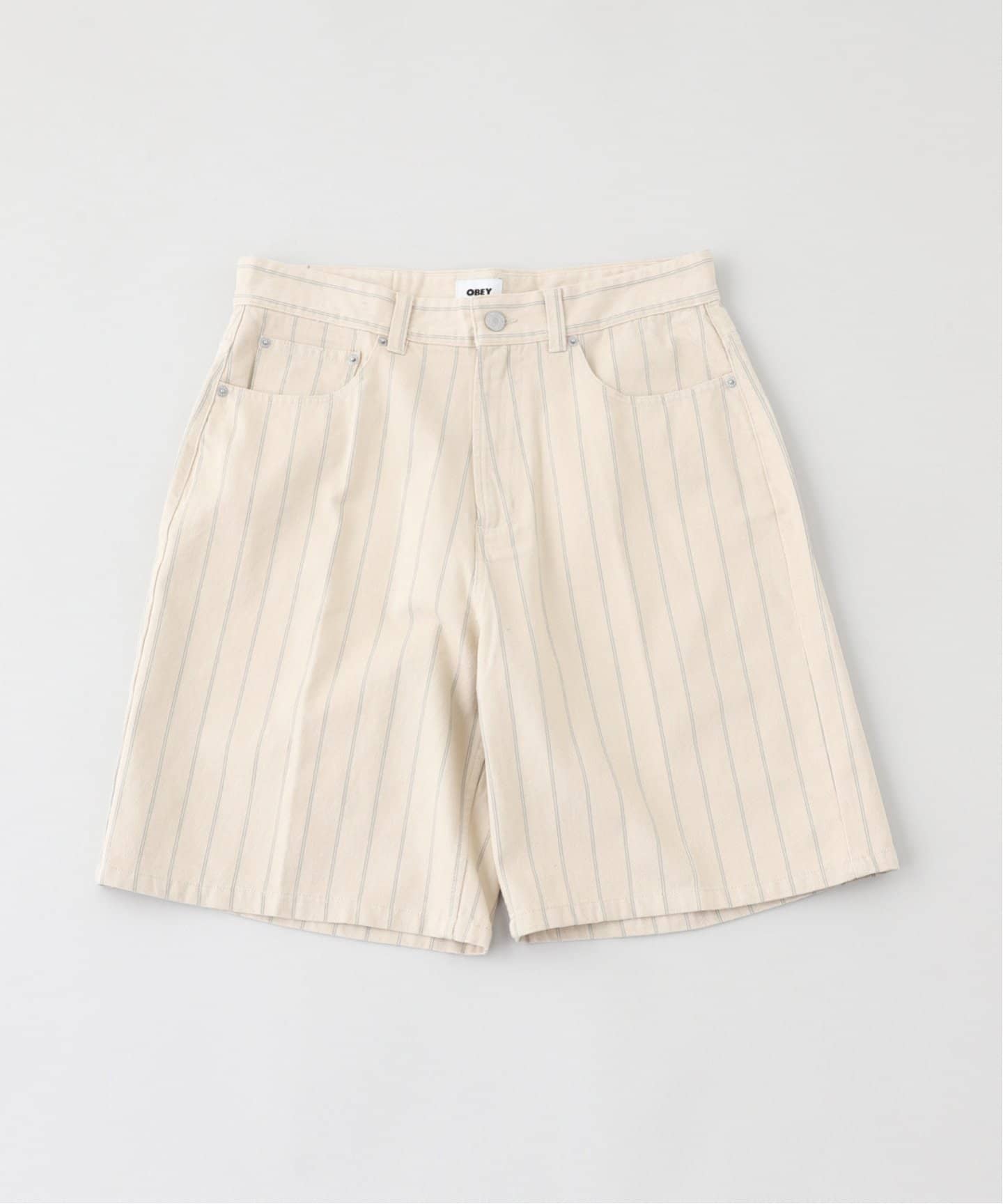 ハーフ・ショートパンツ OBEY SS25 BAGGY DENIM SHORT (172100090 LIN) OBEY Stripe Pattern Baggy Denim Short | Urban Outfitters