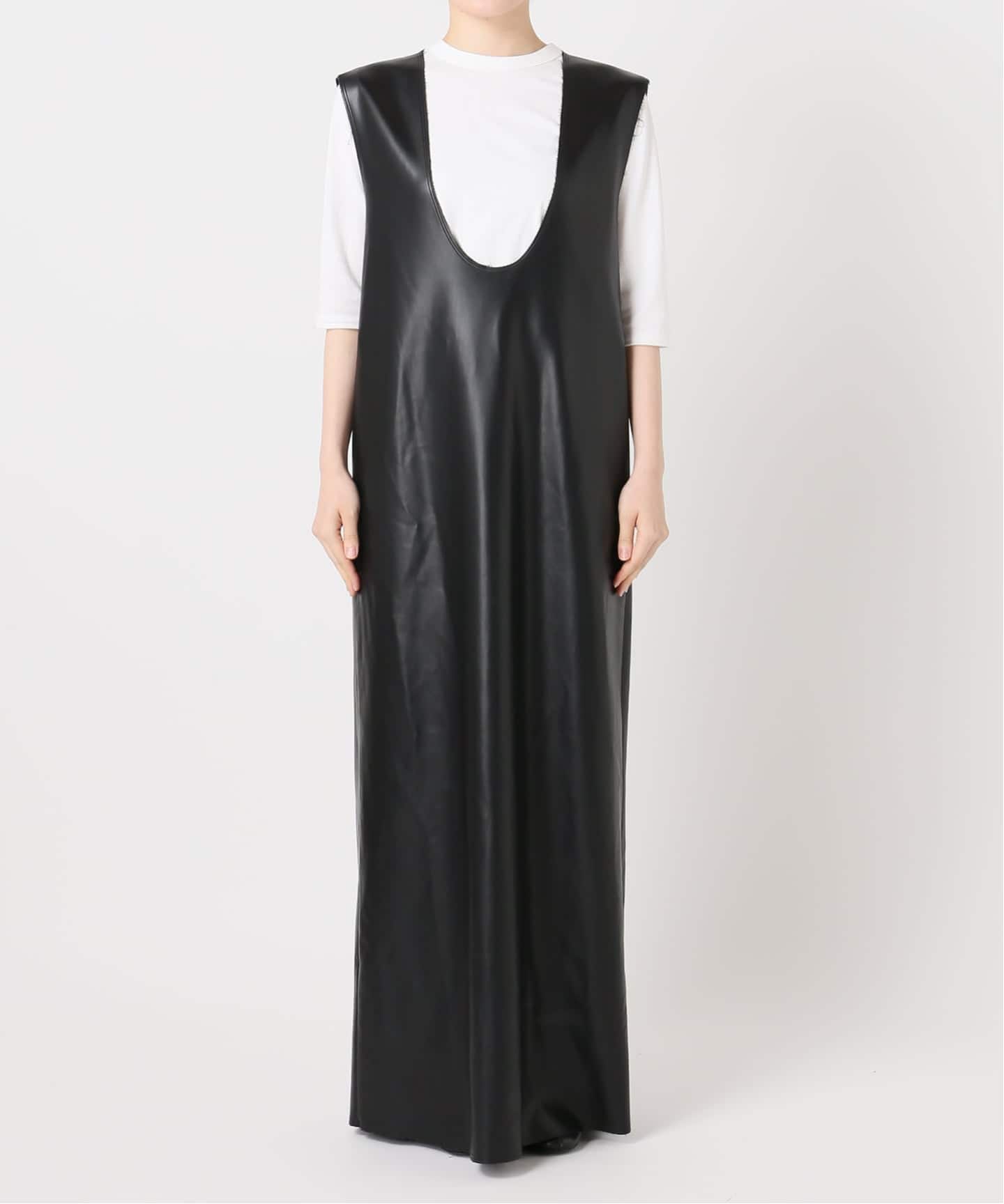 予約》FAUX LEATHER LINE DRESS：ワンピース（ワンピース